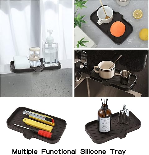 Vista 157 de Jaboneras de baño de silicona con boquilla de drenaje, organizador de fregadero de baño y cocina, soporte para esponja, bandeja de jabón para Gris