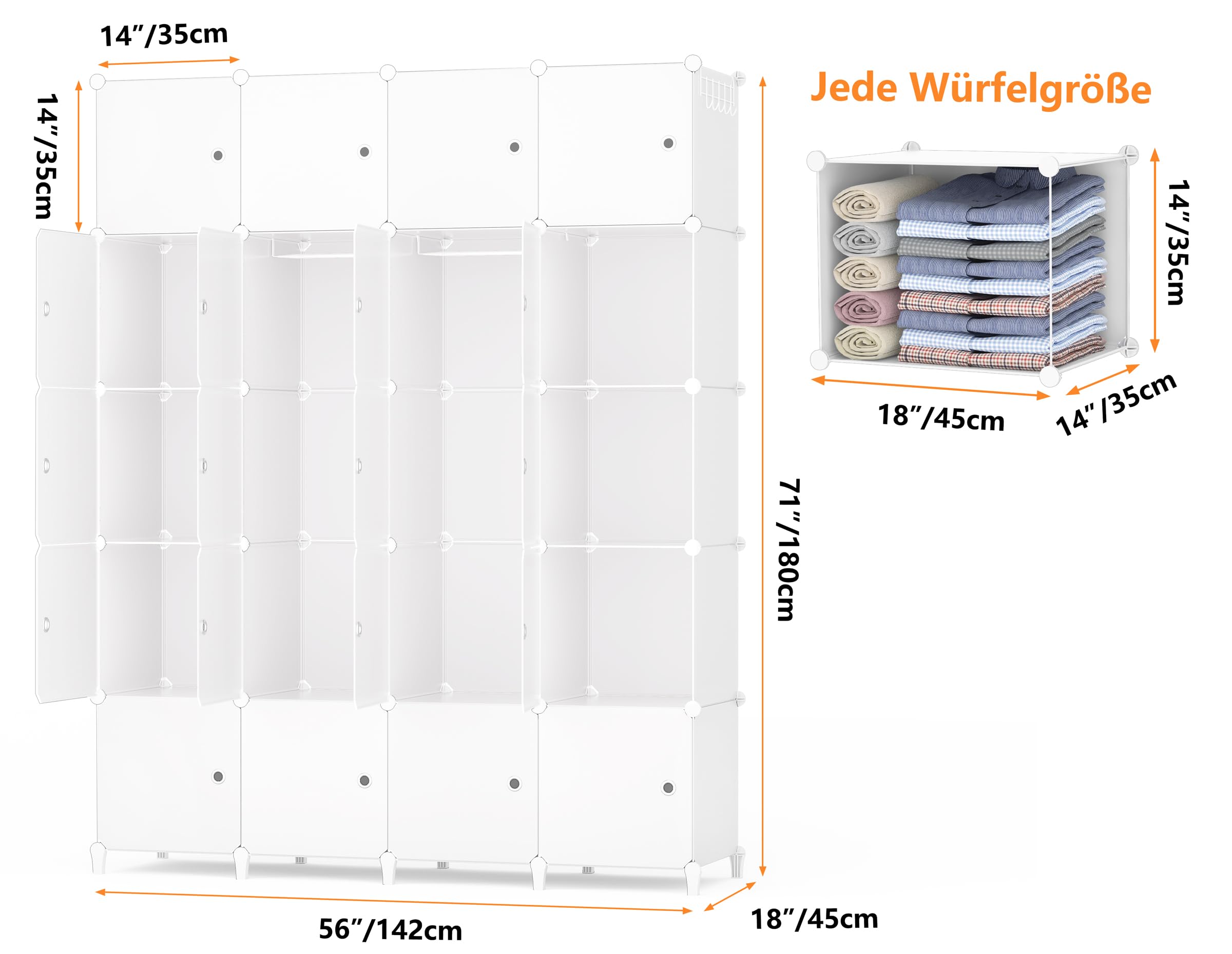 HOMIDEC Armario Modular, Guardarropa portátil de 20 Compartimentos para Dormitorio, Armario con Barra para Colgar Ropa, Compartimentos más Profundos Aptos para Perchas