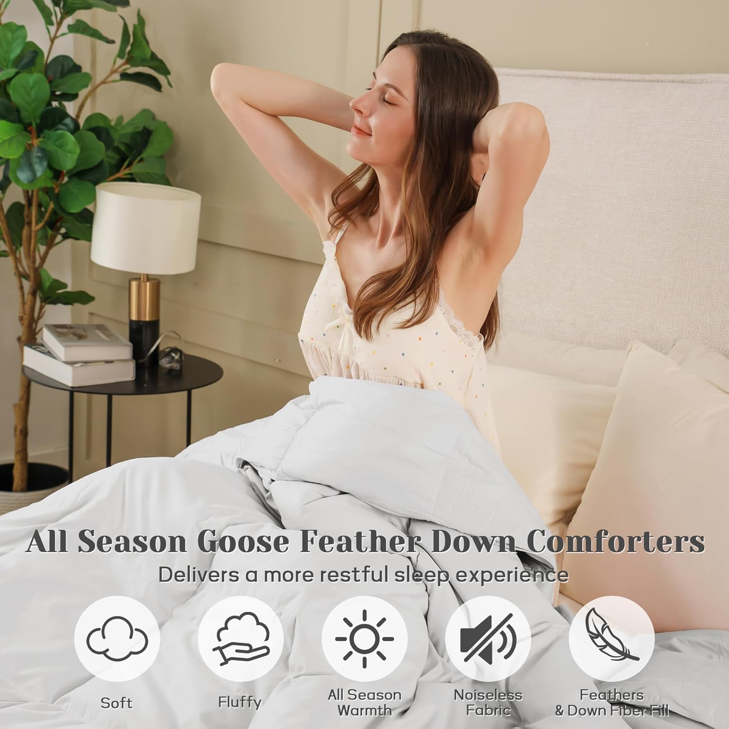 Joysoul Queen Size (88"x 88") Down Comforter - All Season Ultra Soft Goose Down & Feather Fiber Fill, Luxury Hotel Light Gray Duvet Insert with Corner Tabs (88" X 88") - Image 7