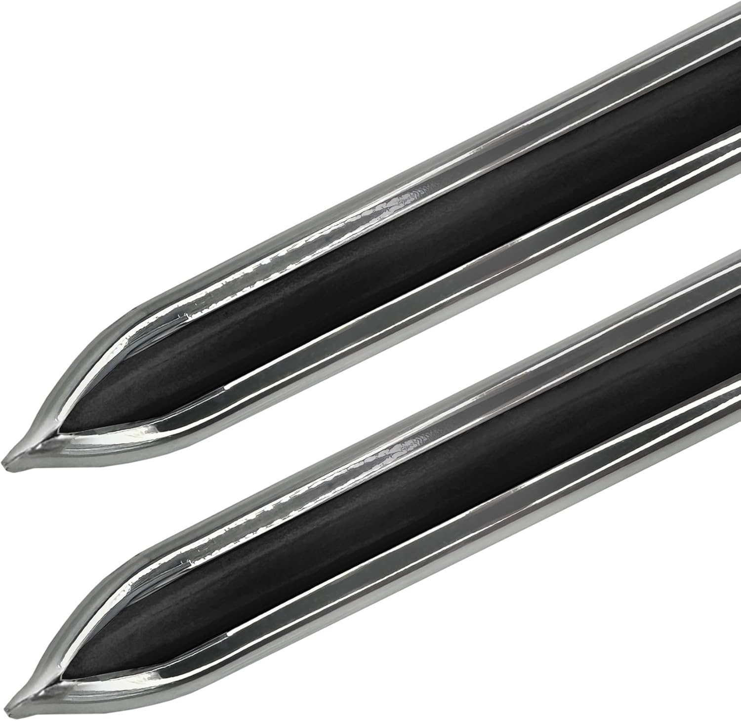 Vintage Style 7/8" Black & Chrome Side Body Trim Molding - Formed Pointed Ends