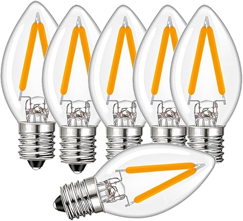 Miniatura 1 de ZHZHLED Paquete de 6 bombillas LED C7 de repuesto para velas de ventana, 1 W equivalente a 10 W, blanco cálido 2200 K, base de candelabro E12,