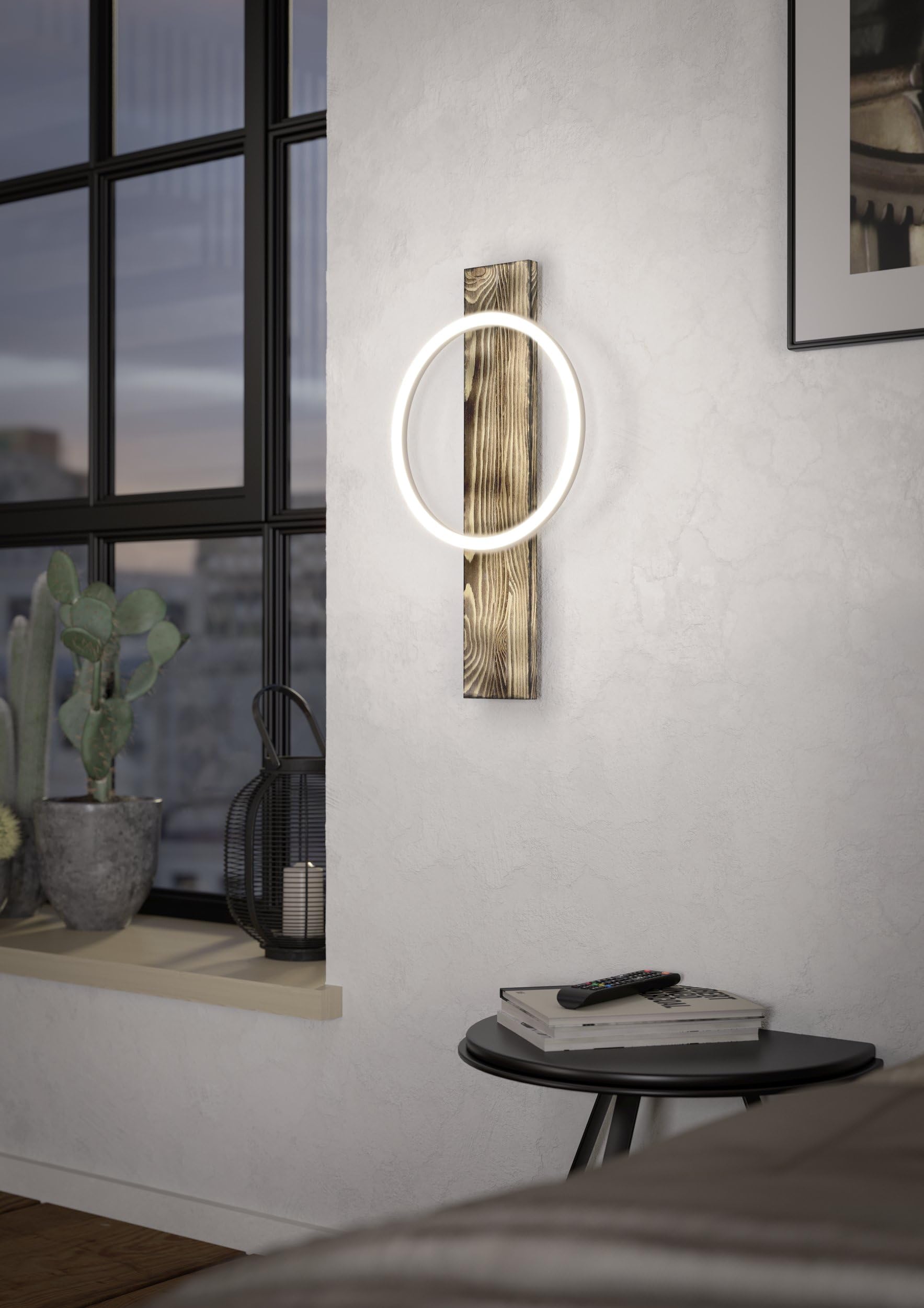 EGLO Boyal Lámpara de pared led, aplique de 1 foco de estilo vintage | rústico. Aplique interior de acero, madera y plástico, lámpara de salón, y pasillo en negro, marrón y blanco
