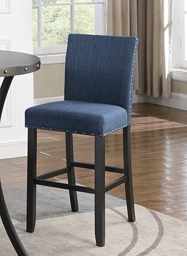 Miniatura 2 de Roundhill Furniture Biony Taburetes de bar de tela con ribete de clavos (juego de 2), color azul