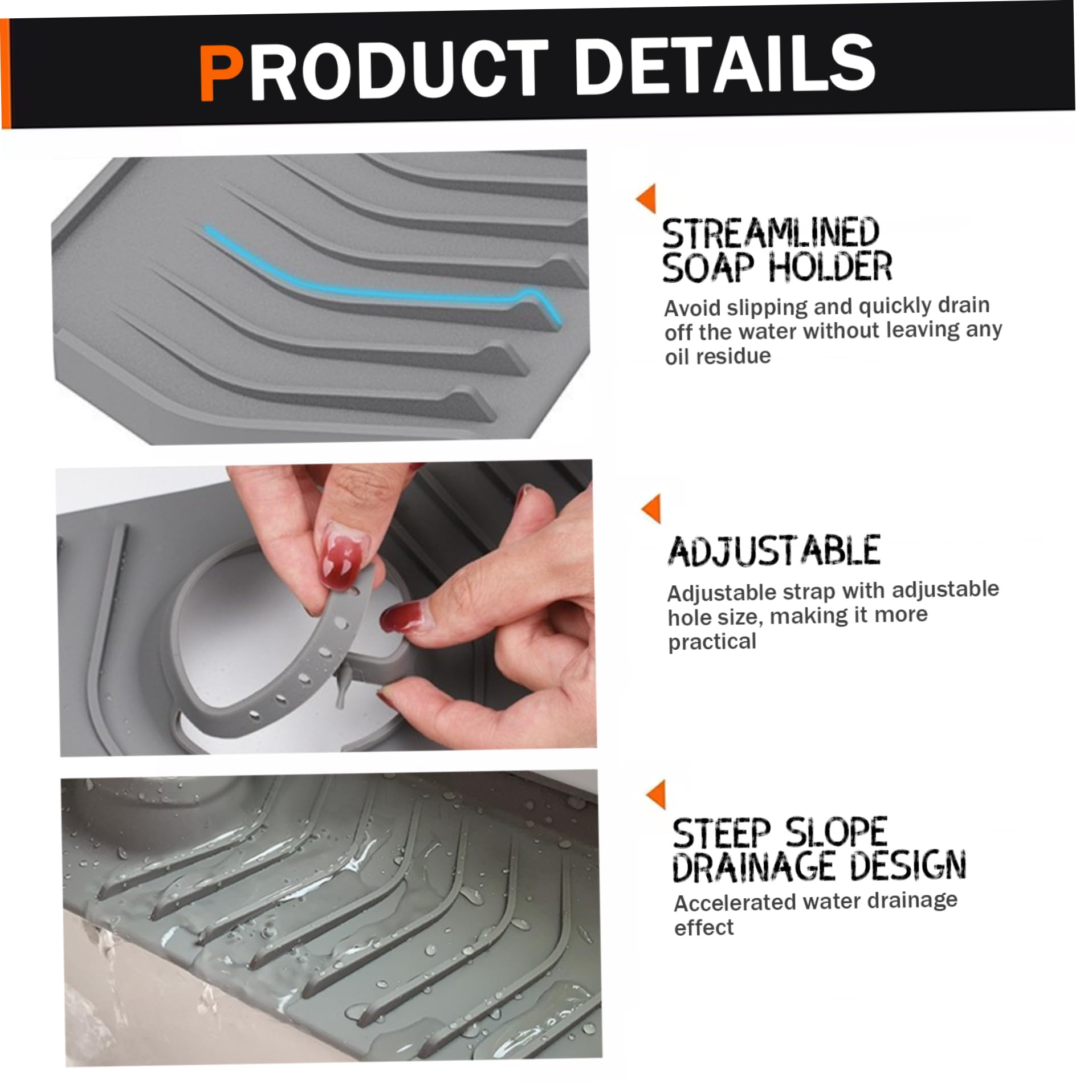 Tappetino per rubinetto lavello pieghevole lungo 76 cm in silicone con blocco regolabile Paraspruzzi per cucina dietro il rubinetto Grigio