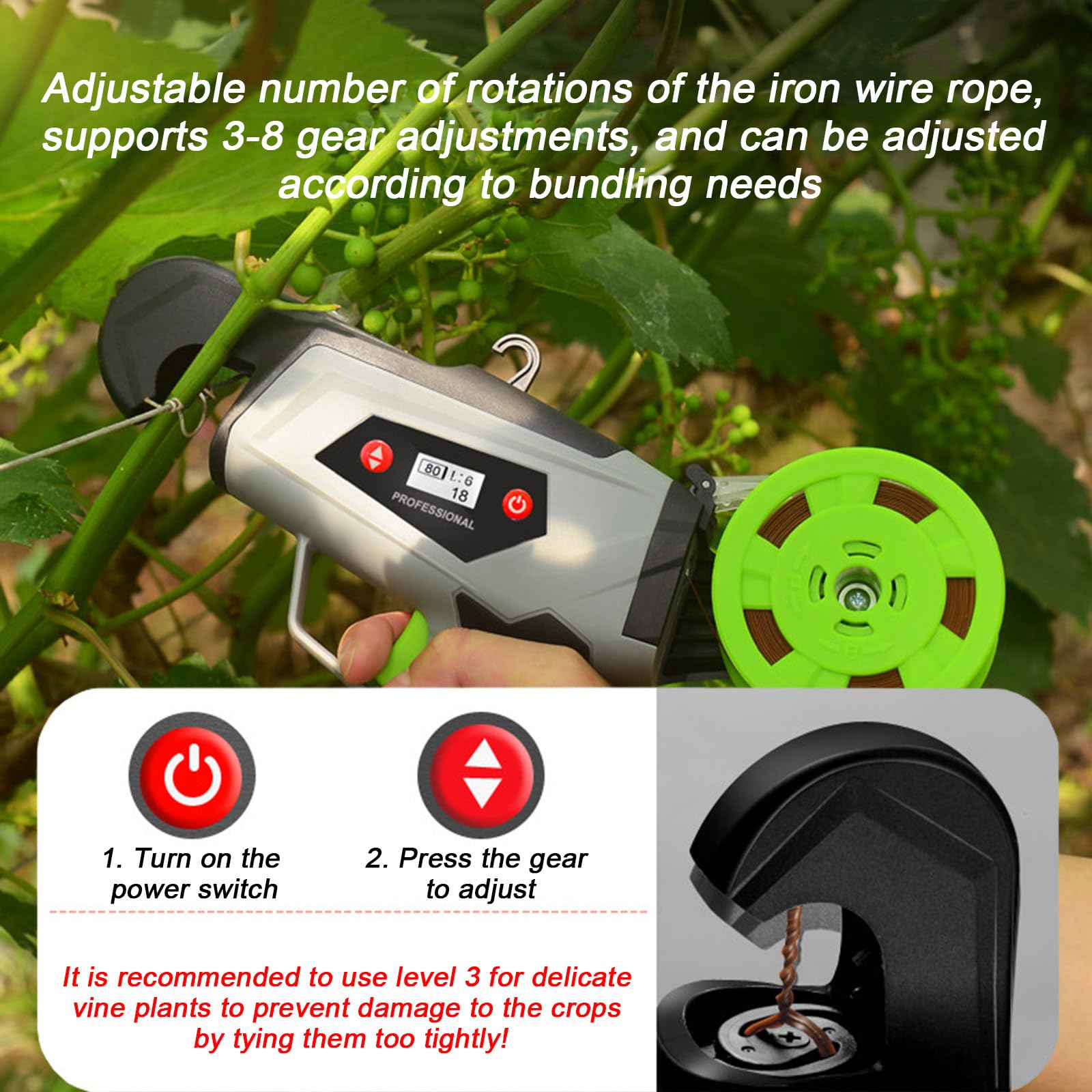 FAXIOAWA Máquina portátil para Atar Plantas, máquina para encuadernación con Cinta de jardinería, Herramienta eléctrica para Atar viñedos, para Tomate, UVA, Verduras, Flores y Frutas