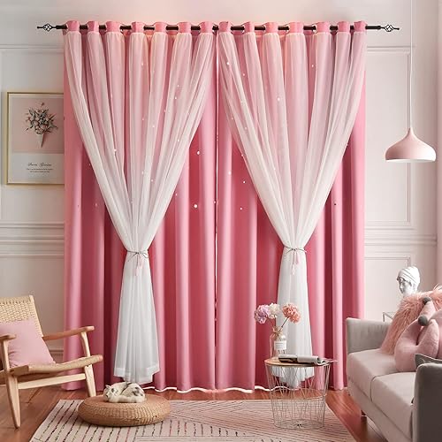 Loyala Cortinas opacas de estrellas para dormitorio, cortinas de doble capa, cortinas de guardería, cortinas de niños para niñas, cortinas de 63
