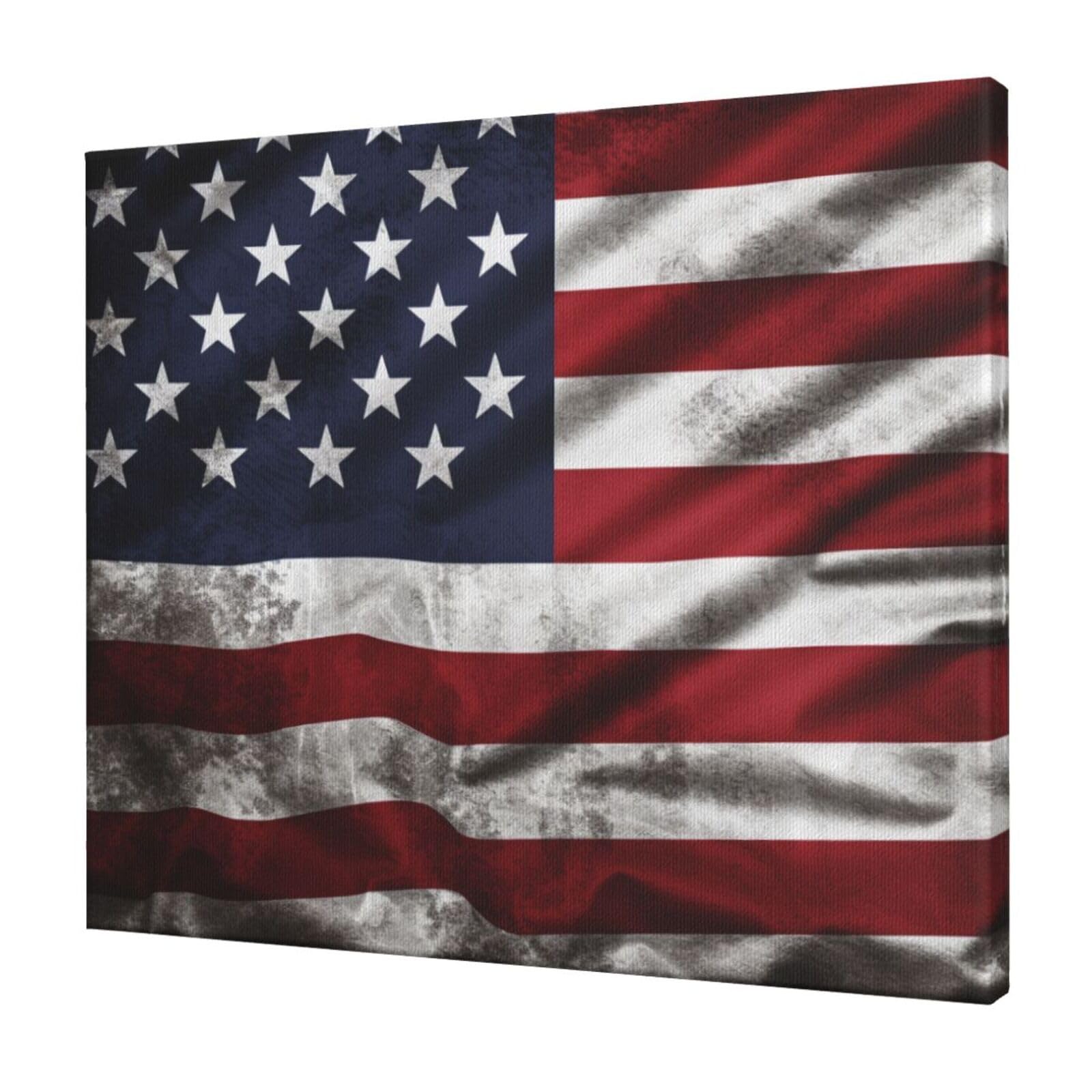 YKLJG American Flag Independence Fourth of July Printed Wall Art Canvas Prints 60x50 CM Wooden Framed Picture Painting Artwork for Bedroom Kitchen Home Office Decor
