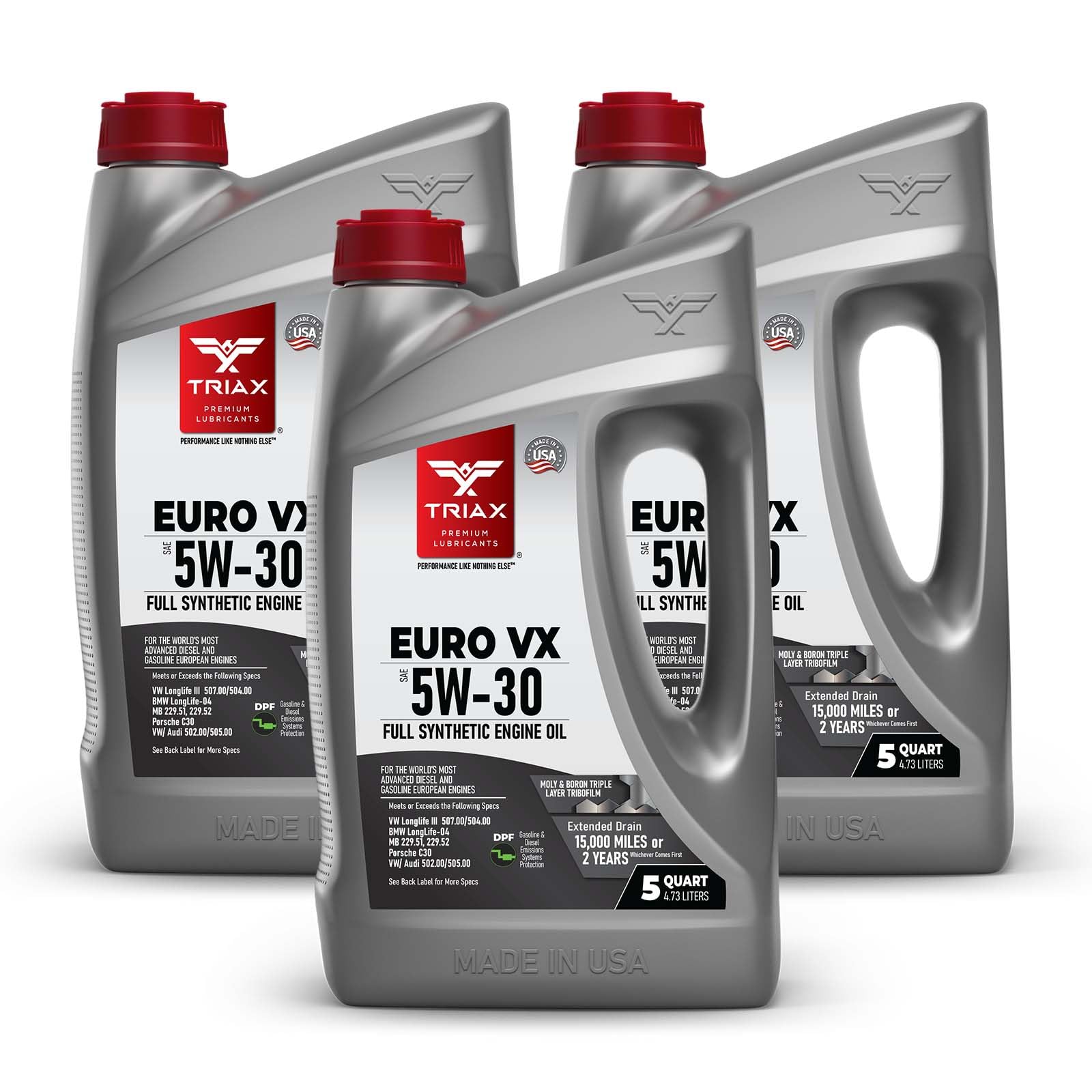 TRIAX Euro VX SAE 5W-30 Huile Moteur Synthétique PAO Ester - Moteurs Essence et Diesel avec FAP et SCR - ACEA C3 API SP - VW/Audi 504.00 507.00 502.00 505.01 BMW LL-04 (3 × 4,73 L (3×5 quarts))