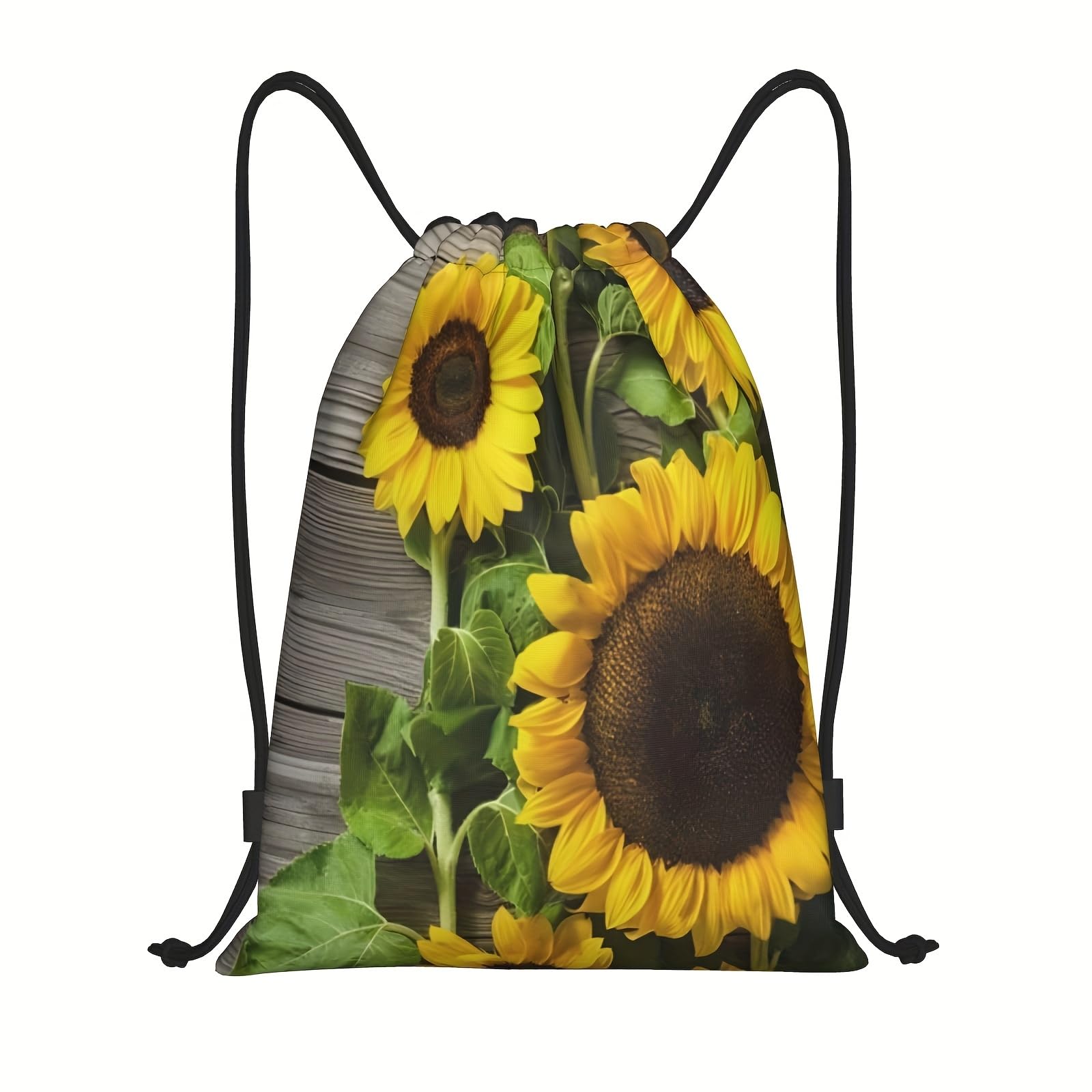 Richugui Unisex Color2 Wooden Board Background Drawstring Backpack Sunflowers Drawstring Bags Sports Gym String Bag For Women Men Backpacks Training Yoga Bags