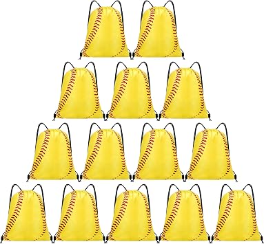 Grneric 14 Pcs Softball Drawstring Bags Party Favor Goodie Bags Cinch Bag Sackpack for Sports Teams Birthday SuppliesSoftball