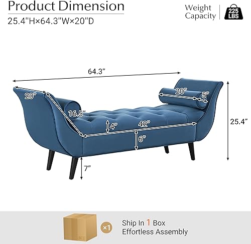 Miniatura 23 de Setawix Banco otomano tapizado de terciopelo con brazos acampanados, reposapiés copetudos con botones para sala de estar y dormitorio, modernos