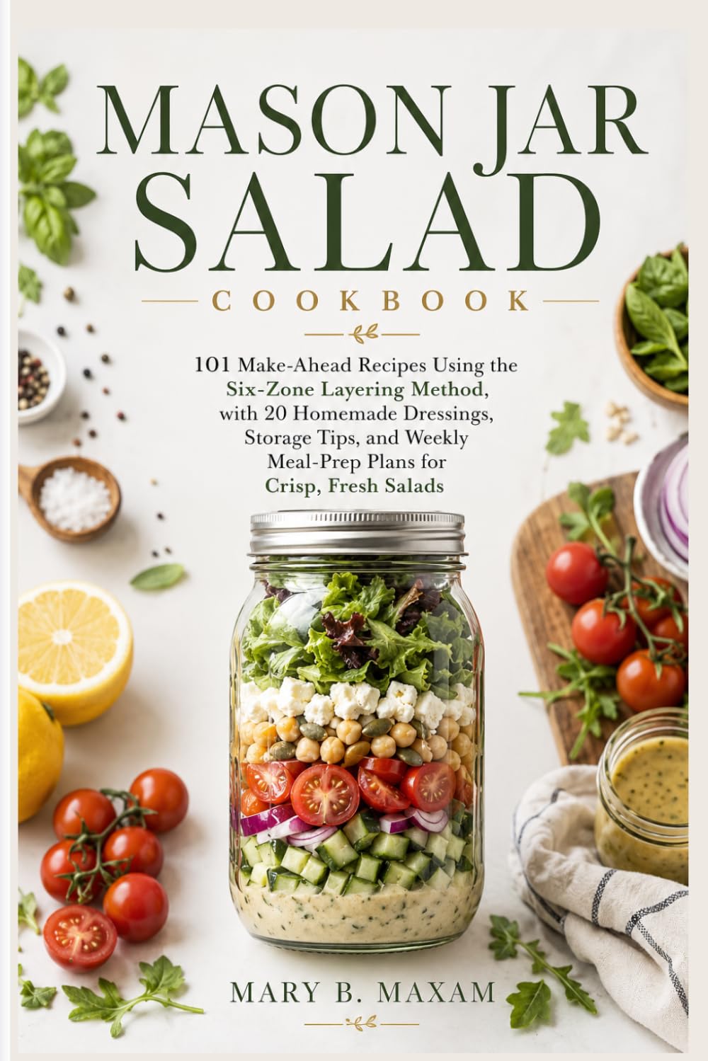Mason Jar Salad Cookbook: 101 Make-Ahead Recipes Using the Six-Zone Layering Method, with 20 Homemade Dressings, Storage Tips, and Weekly Meal-Prep Plans for Crisp, Fresh Salads