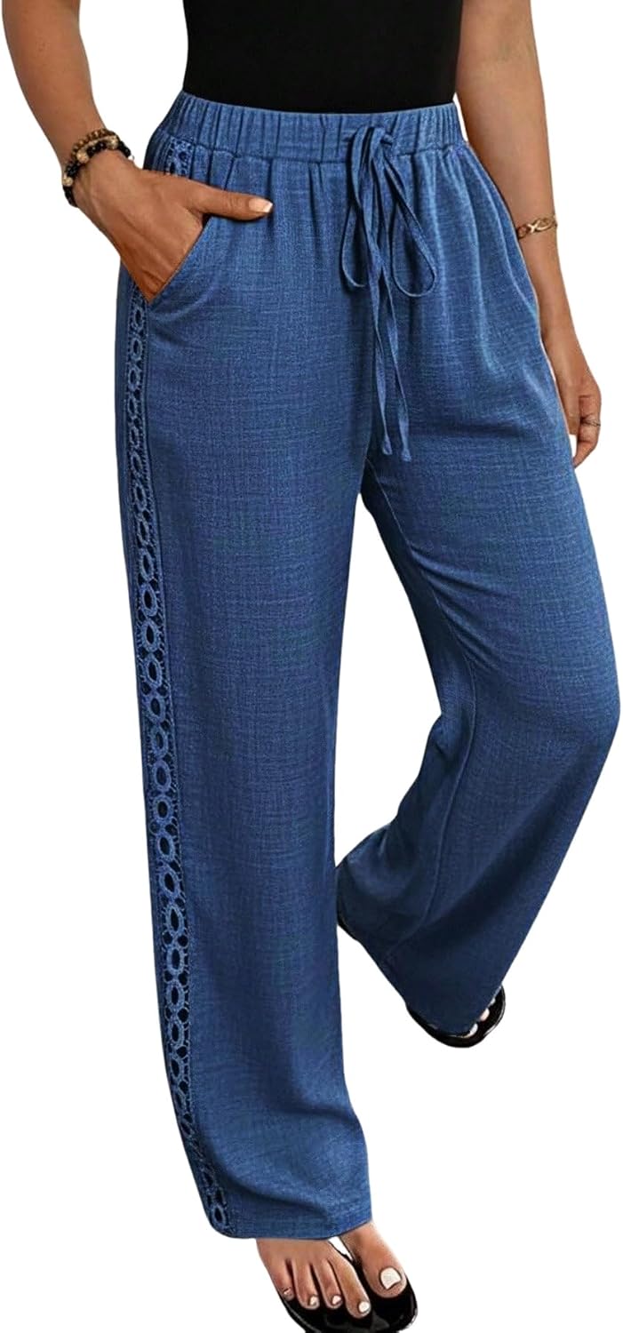 EARKOHA Women's Jeans Women's Linen Blend Denim Effect Side Ruffle Hem Trousers Fall Cloth for Women
