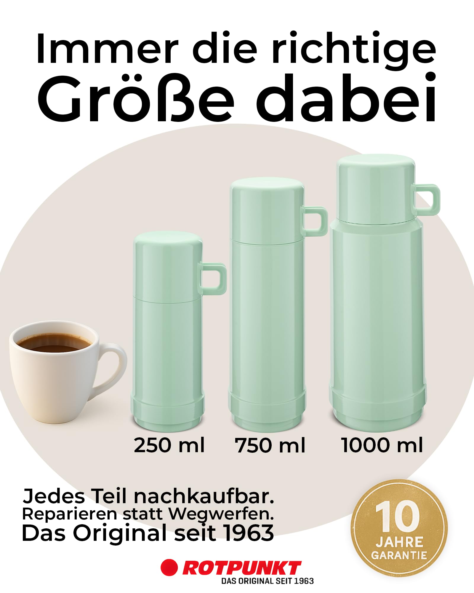 ROTPUNKT Thermos da 0,25 l, con tazza integrata, di alta qualità, prodotto in Germania, caldo fino a 24 h e freddo per 36 h (Jesper 60, Pistacchio Cream)