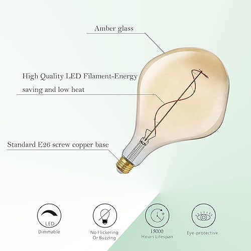 Miniatura 3 de SD LUX Bombilla LED gigante vintage de gran tamaño, bombilla Edison enorme, regulable, 8 W 450 lm (equivalente a 50 W), blanco cálido 2200 K, base