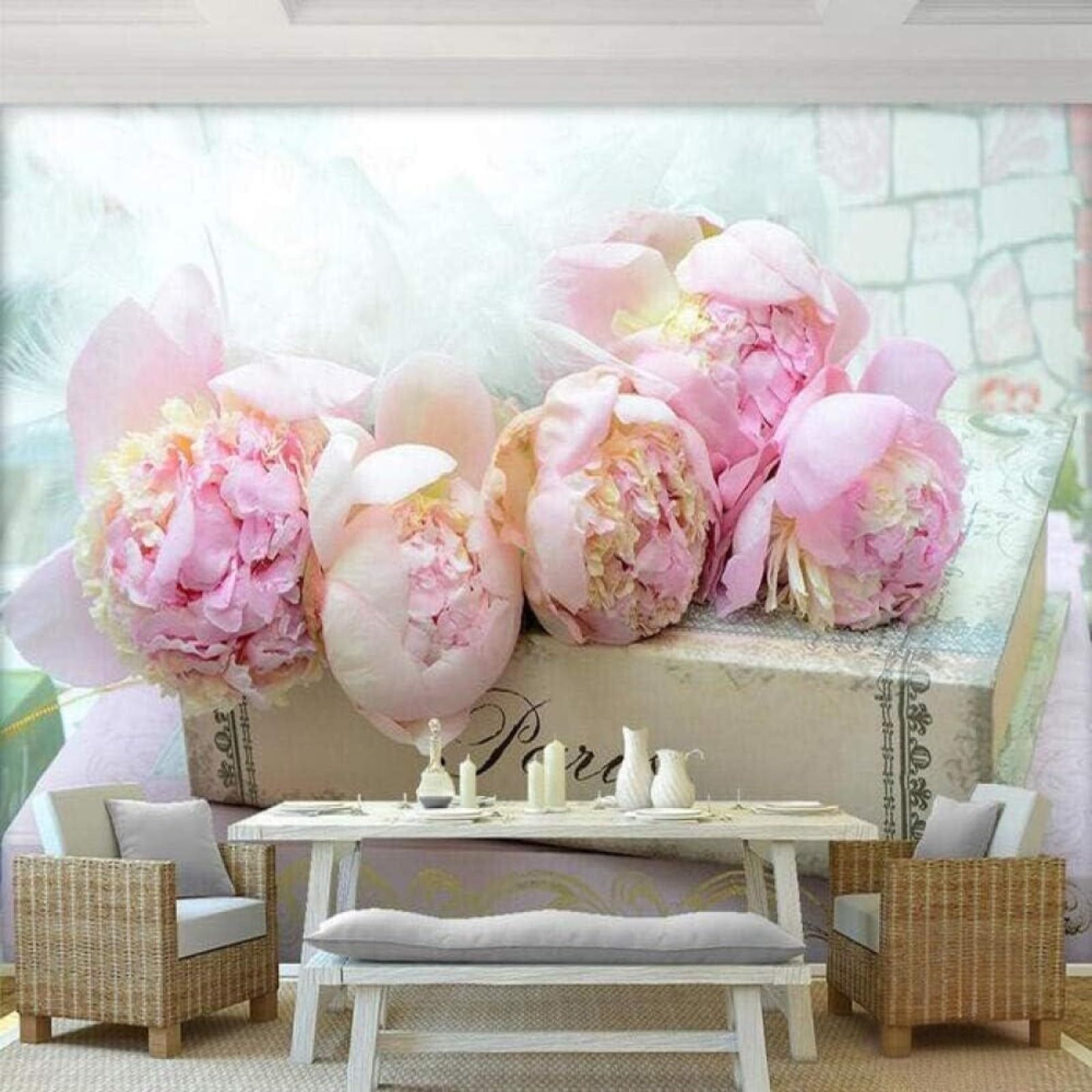 Papel pintado 3D de flores rosas XLMING de 200x140 cm con textura de seda para comedor