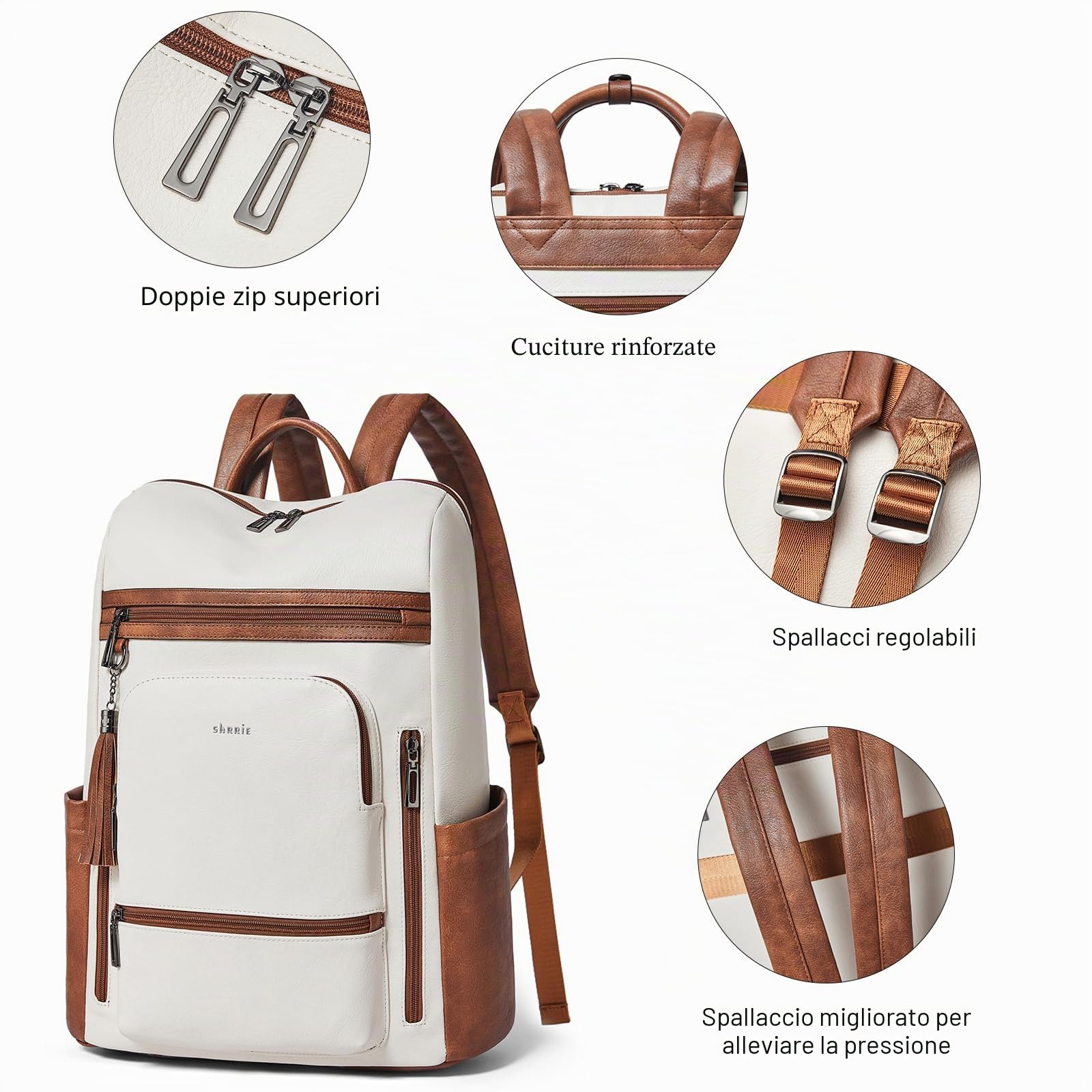 Shrrie aggiornato grande viaggio laptop zaino con si adatta 17 pollici laptop, impermeabile vegan cuoio computer zaino per donne e uomini lavoro Business College
