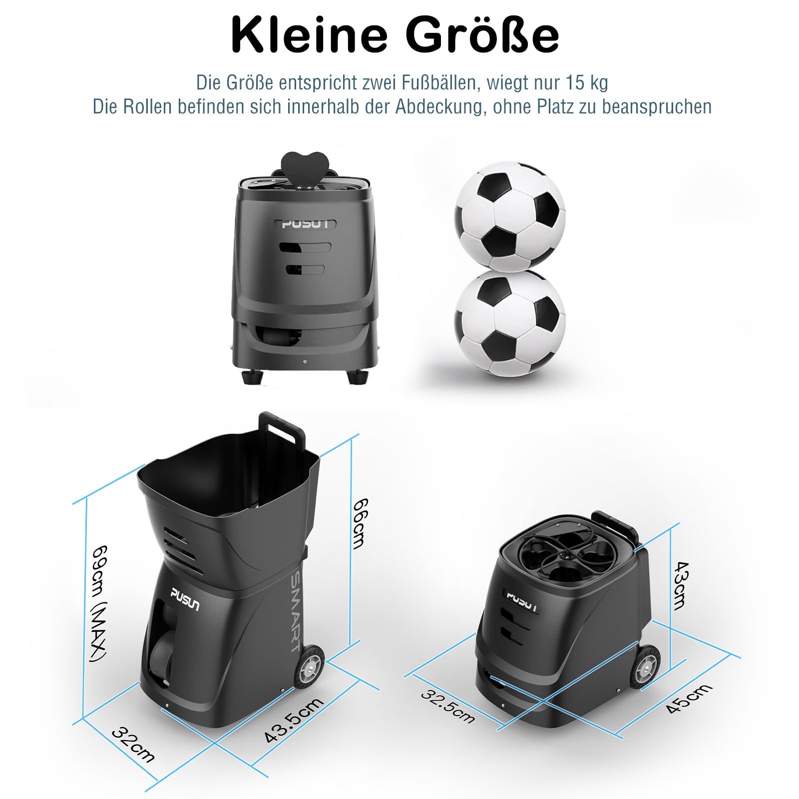 PUSUN PT-SMART Tennisballmaschine - Profi Ballwerfer mit APP-Steuerung (App für Apple Watch), 20 Landepunkte & 12 Modi, Smart Tennis Trainer für alle Spielniveaus (4-6 Std. Laufzeit)