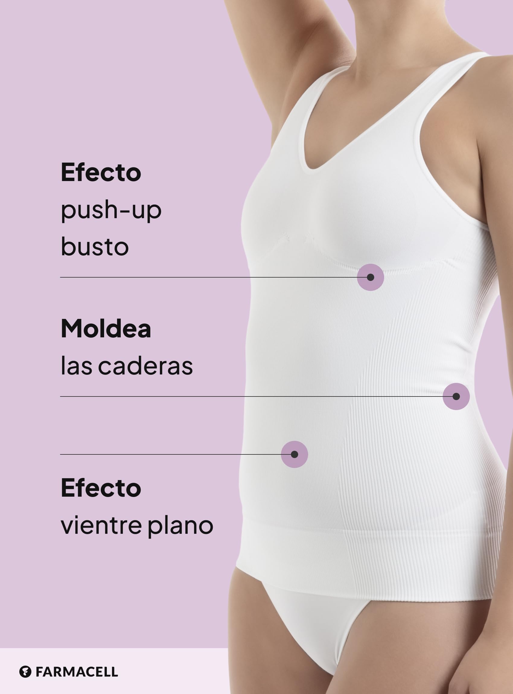 Farmacell Camiseta Reductora Push up y Vientre Plano Mujer, Made in Italy, 607