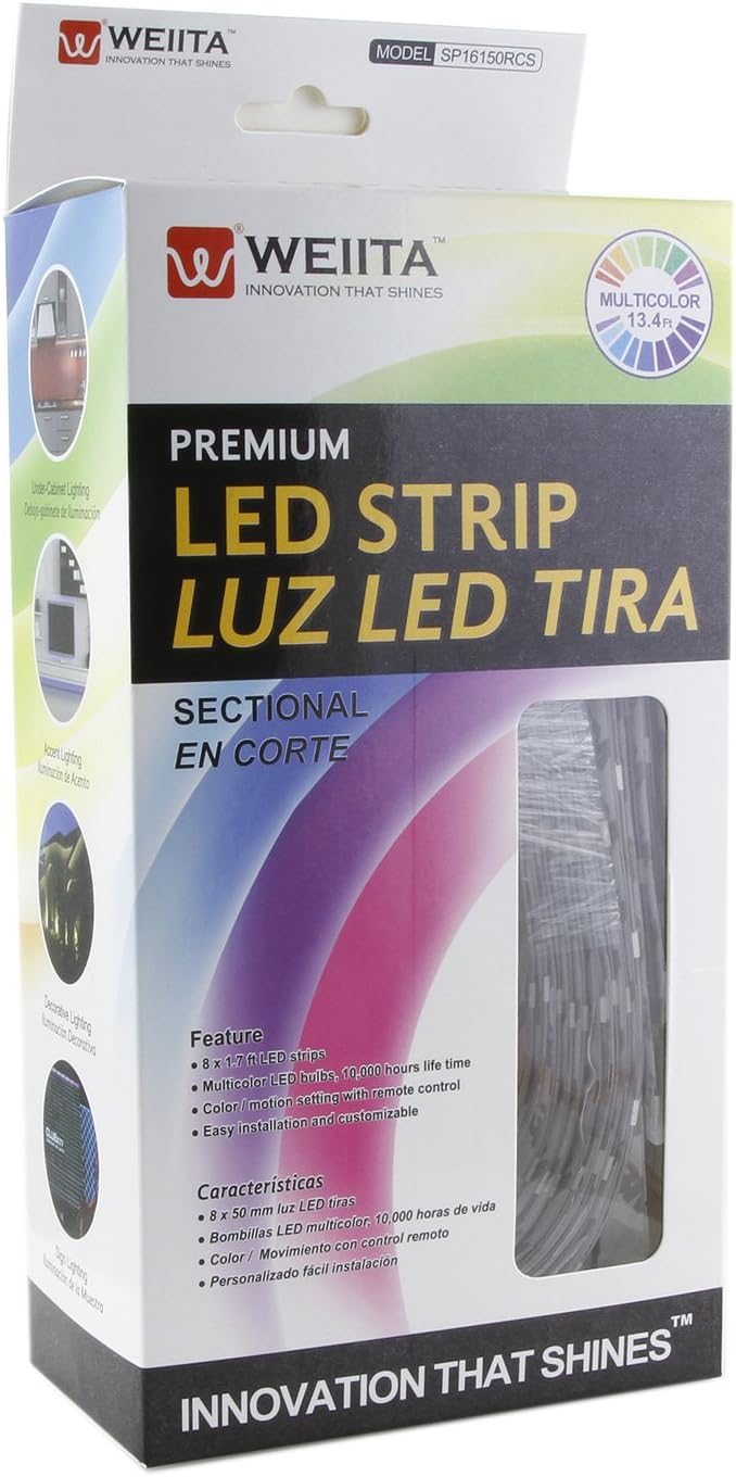 Weiita SP16150RC Sectional LED Strip Light Kit, 13.6-Feet, Multicolor