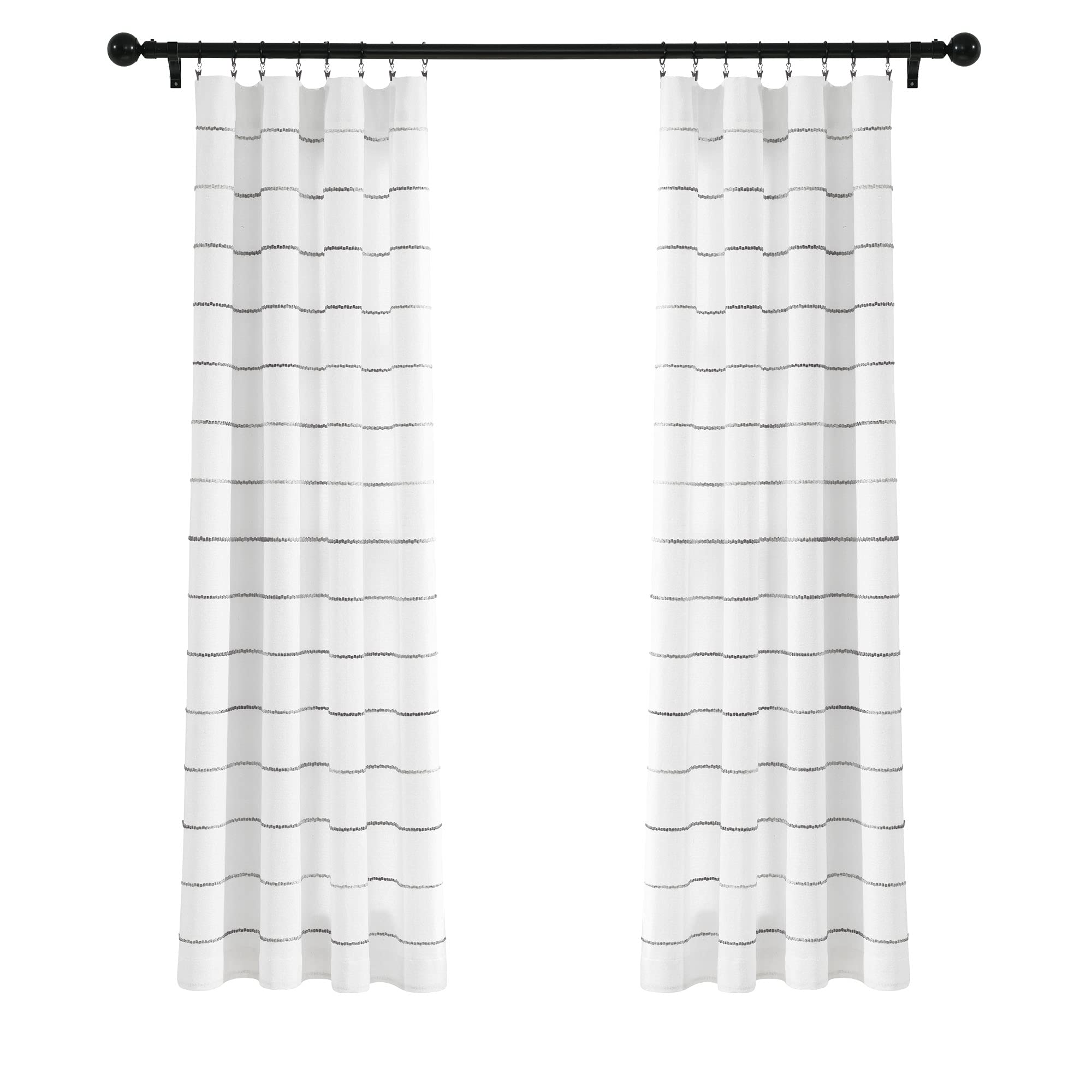 Lush Decor Paire de Rideaux en Coton Teint à Rayures ombrées 160 cm de Long x 101,6 cm de Large, Gris