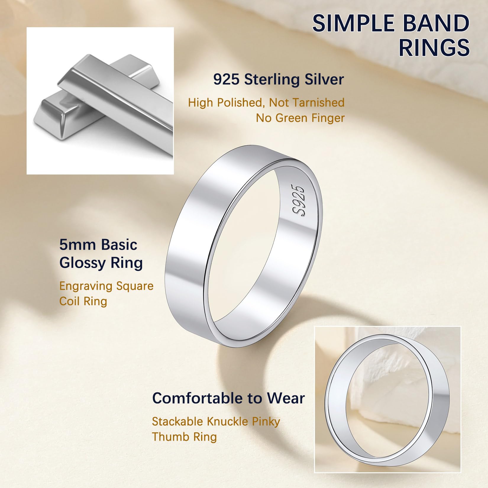 Suplight Anello Donna e Uomo in Argento Sterling 925 3/5mm Anello Semplice Personalizzabile Incisione Anello Matrimonio Anello Fidanzamento Coppia Misura 7-27 Confezione Regalo