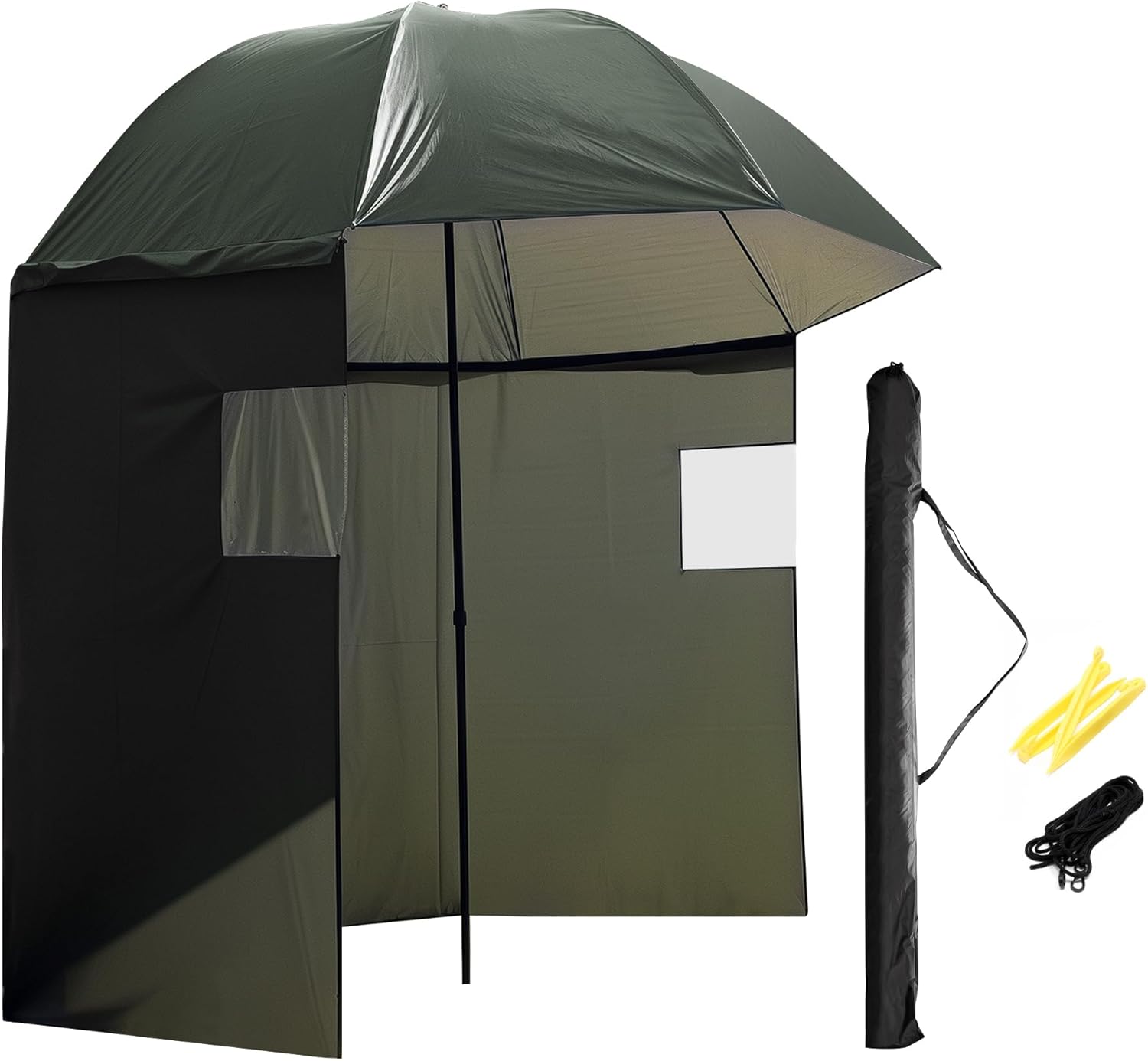 Wiltec Ombrellone da pesca con tenda e due finestre 250 cm Protegge da vento e pioggia Wiltec Ombrellone da pesca con tenda e due finestre 250 cm Protegge da vento e pioggia