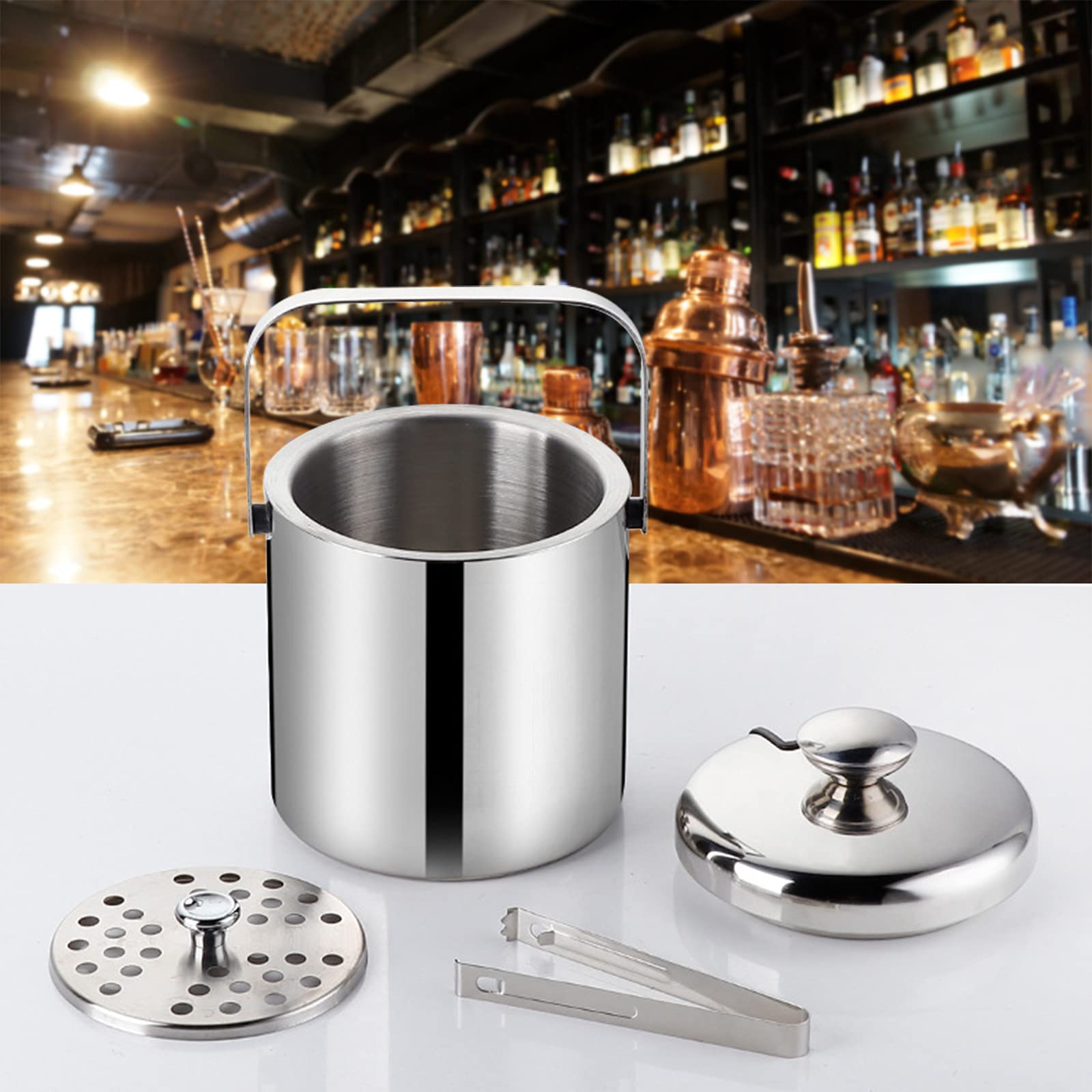 Faburo - Juego de 8 cubitos de hielo de 1,3 L, doble cubitera, de acero inoxidable, con pinza para hielo, abridor de botellas, embudo de inyección de agua y moldes para mejor refrigeración
