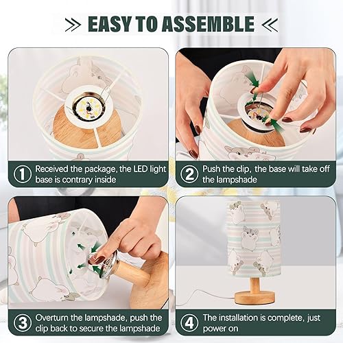 Miniatura 3 de Coikll Linda lámpara de mesa de hámster con puertos USB, lámparas de mesita de noche con pantalla de tela para lectura, dormitorio, sala de estar,