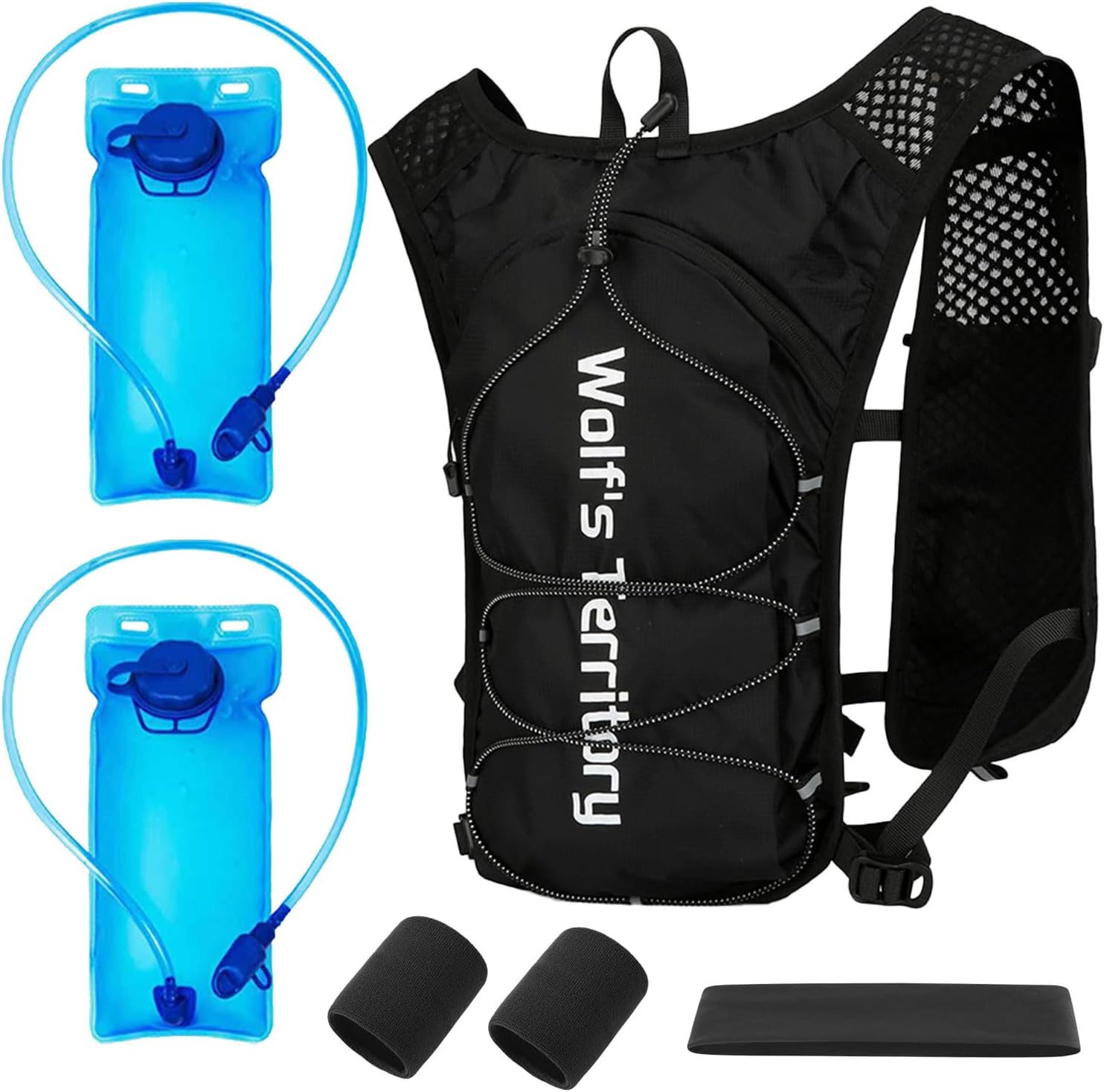 Hydration Backpack with 2pcs 2L Water Bladder, Lightweight Water Backpack for Hiking, Hydration Vest with 2pc Wrist Braces and 1pc Head Band for Running Biking Cycling for Women