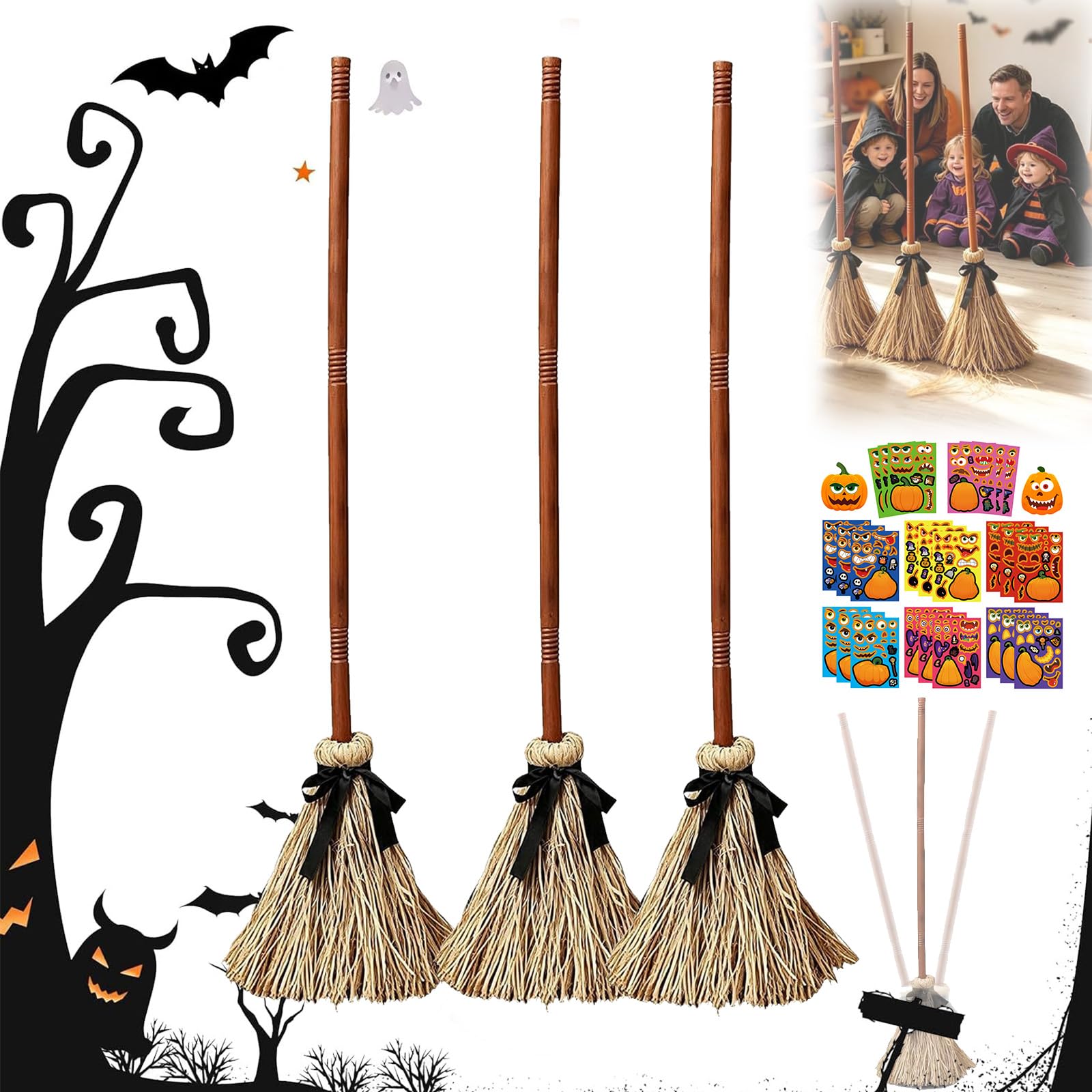 Moving Witches Broom Halloween Decoration with Motion Sensor (3pcs)