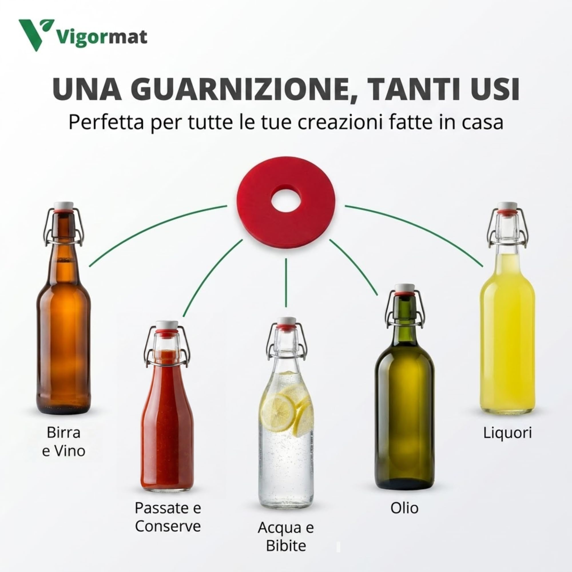 Vigormat Guarnizioni per Bottiglie di Vetro in Gomma Universali - Guarnizione di Ricambio per Tappi Bottiglie Vetro con Chiusura Ermetica - Made in Italy (50 Pezzi)