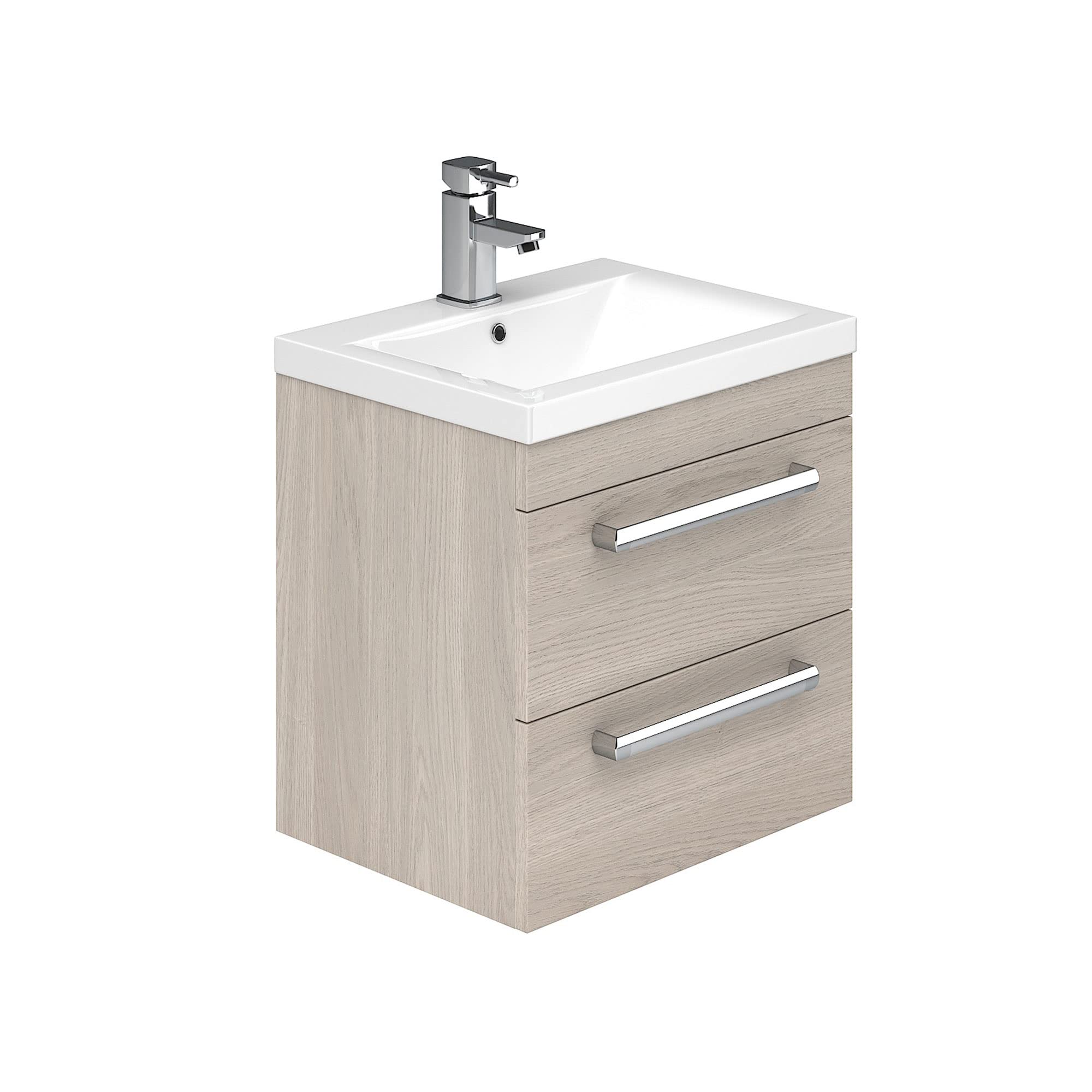 Go Bathrooms Vanity Unit 515mm Light Wood Bathroom Vanity Unit With Basin White Ceramic Sink Wall Hung Storage Cabinet Wood Effect Finish - Newton