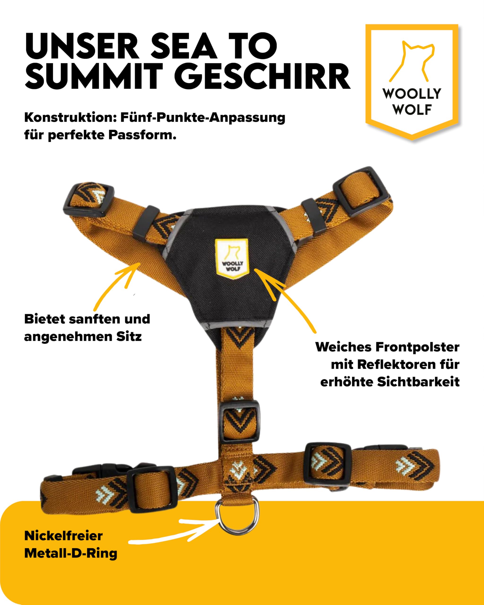 Woolly Wolf Sea to Summit Dog Harness XXS - Hundegeschirr für kleine Hunde aus recyceltem Polyester, Verstellbar für perfekte Passform, Reflektoren für erhöhte Sichtbarkeit