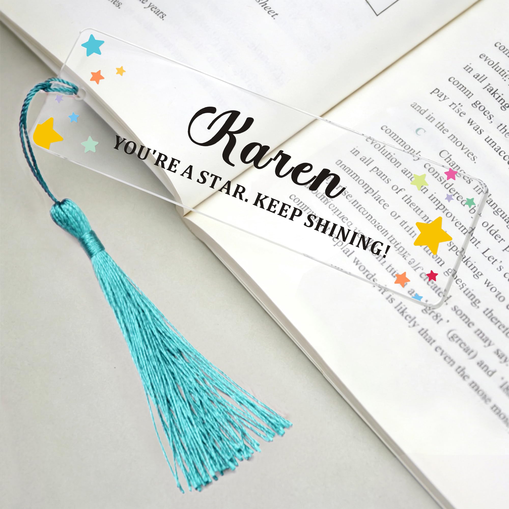 EDSG Personalised Bookmark Acrylic Bookmarks with Tassels, Custom Book Mark with Any Text, Bookmarks for Women Men, Book Lover Gifts for Teacher Student Bookworms Birthday Christmas (Green) — image 1