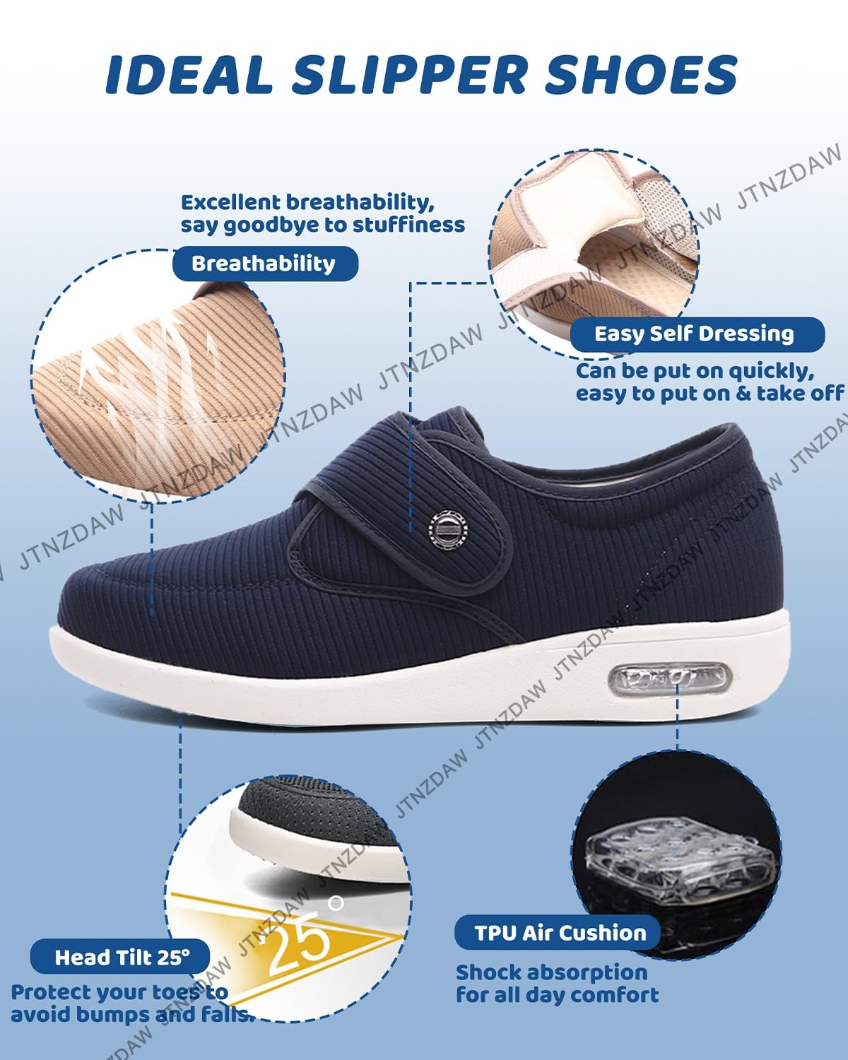 Chaussons Pieds Gonfles Femme Chusses Orthopedic Pantoufles Orthopedique Velours côtelé fermé de rayures Chaussure pour Pied Gonflé Tennis Confortable Orthopédique