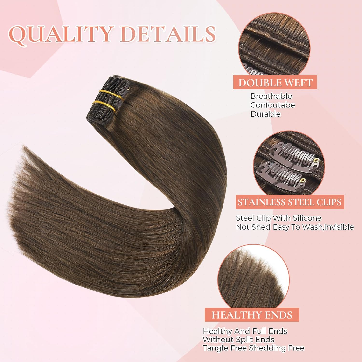 Clip In Hair Extensions Real Human Hair 18 Inch Chocolate Brown Remy Human Hair Clip In Extensions With 16 Clips Double Weft 120g 7pcs