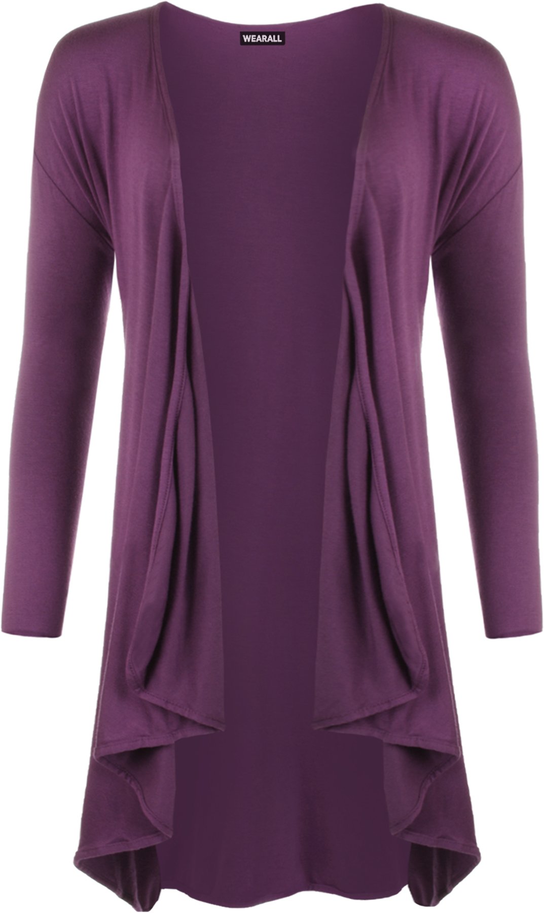 Wearall Women's Purple Plus Size Long Sleeve Plain Cardigan Open Waterfall Top 20/22