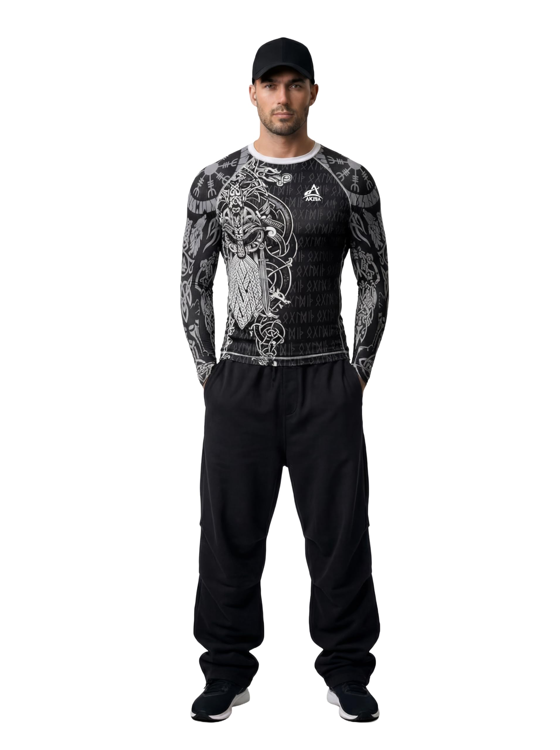 akiba Long Sleeve Compression Rash Guard for MMA, BJJ, Gym, Running, Cycling (Vikings)-picture-29