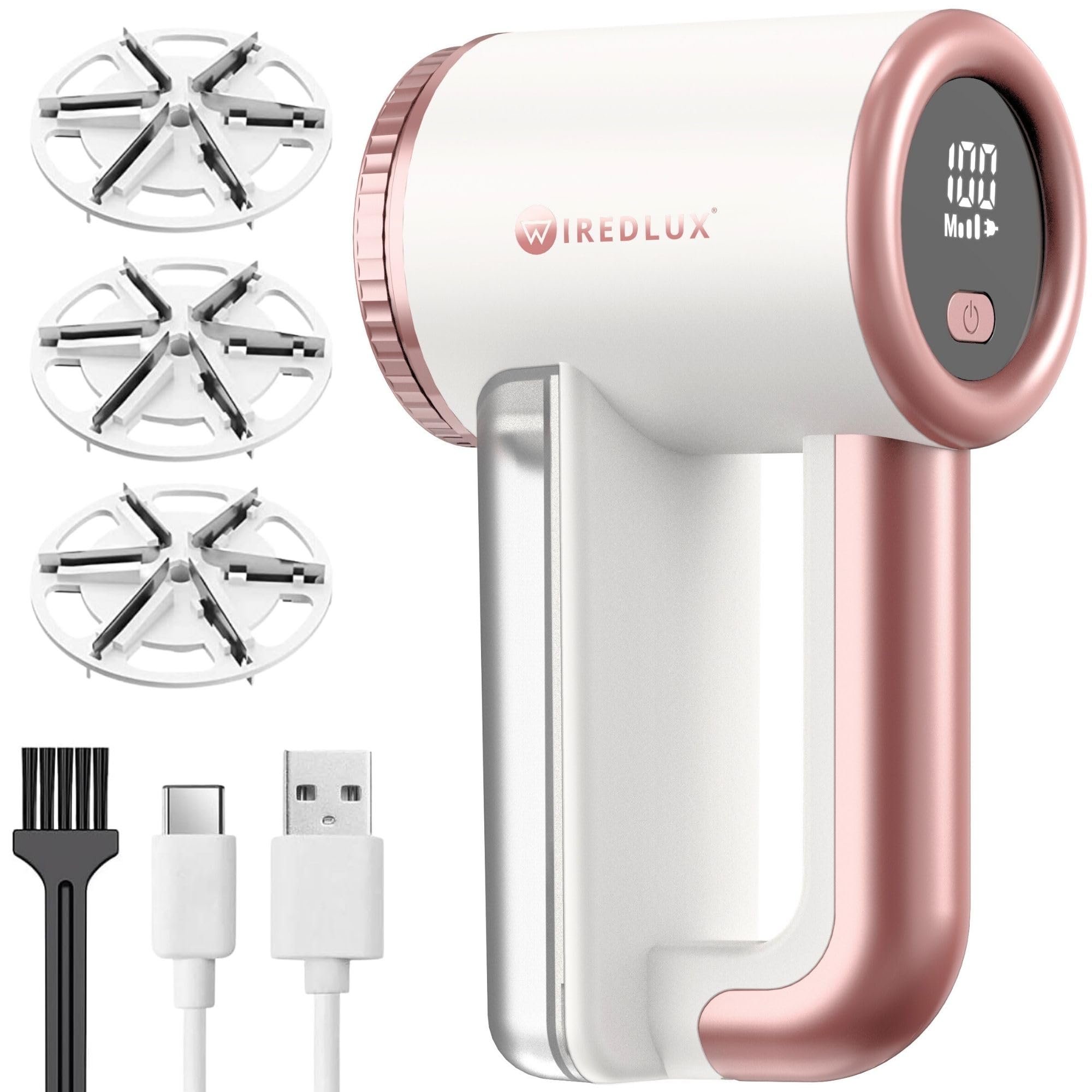 Electric Lint Remover WiredLux - Rechargeable Fabric Shaver Bobble Remover for Clothes & Furniture - Adjustable 3-Speed, 6-Leaf Blade, USB Charging, Debobbler with Dual Protection (Pearl Rose) — image 1