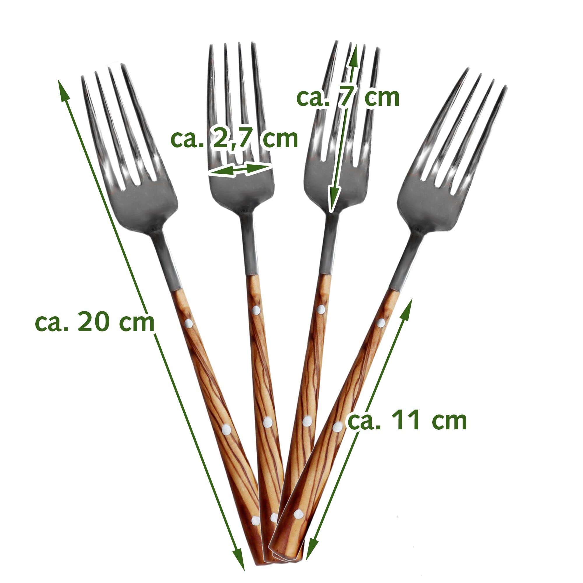NATUREHOME Juego de 4 tenedores de madera de olivo premium – natural, orgánico, ecológico