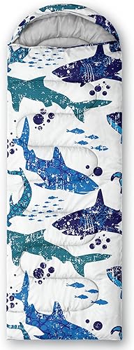 Miniatura 2 de BailiPromise Saco de dormir para acampar con estampado de tiburón, para 3 estaciones, clima cálido y fresco, ligeros, impermeables, para adultos y