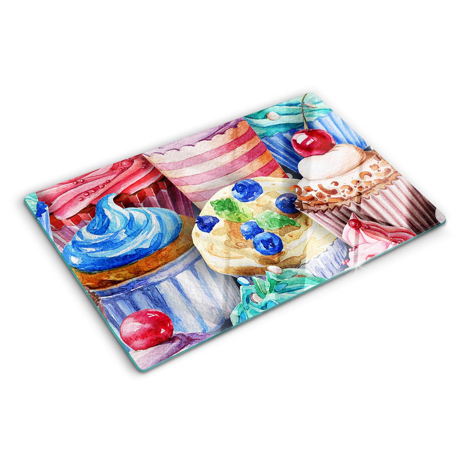 Tagliere in Vetro Temperato 80x52 cm Facile da Pulire Rettangolare con Stampe da Cucina Antigraffio Durevole e Igienico con Piedini Antiscivolo Resistente al Calore - Muffin colorati