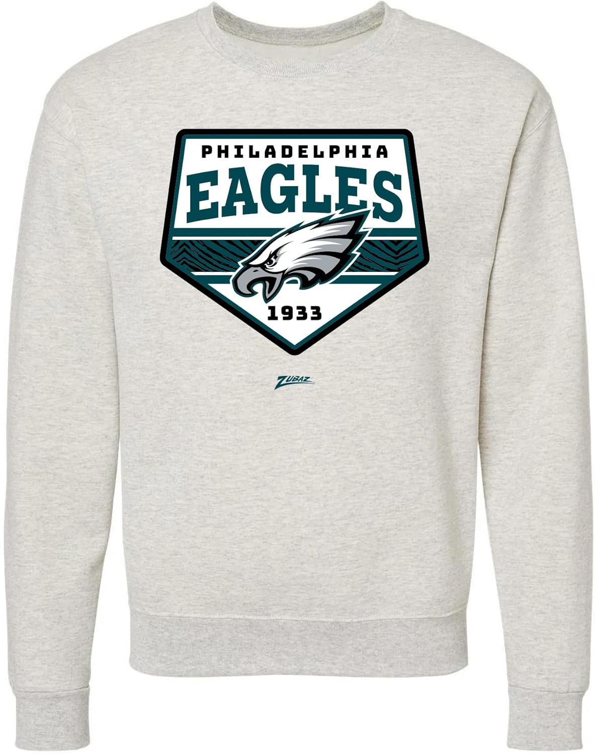 Zubaz NFL Unisex Adult Men's & Women's Pullover Fleece Crew Neck Sweatshirt - Oatmeal Heather, Black