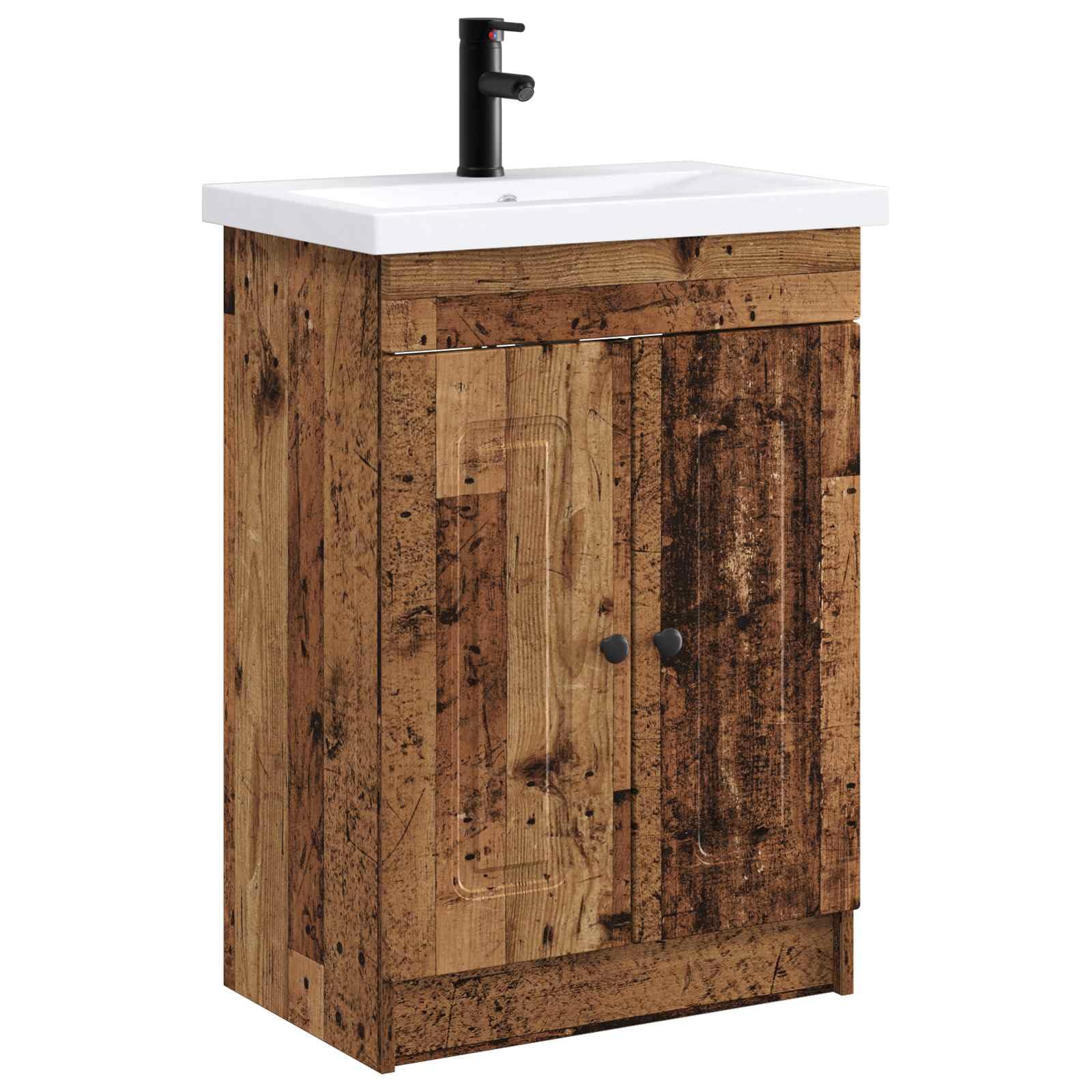 Muebles de baño de madera con grifo y lavabo para almacenaje rústico