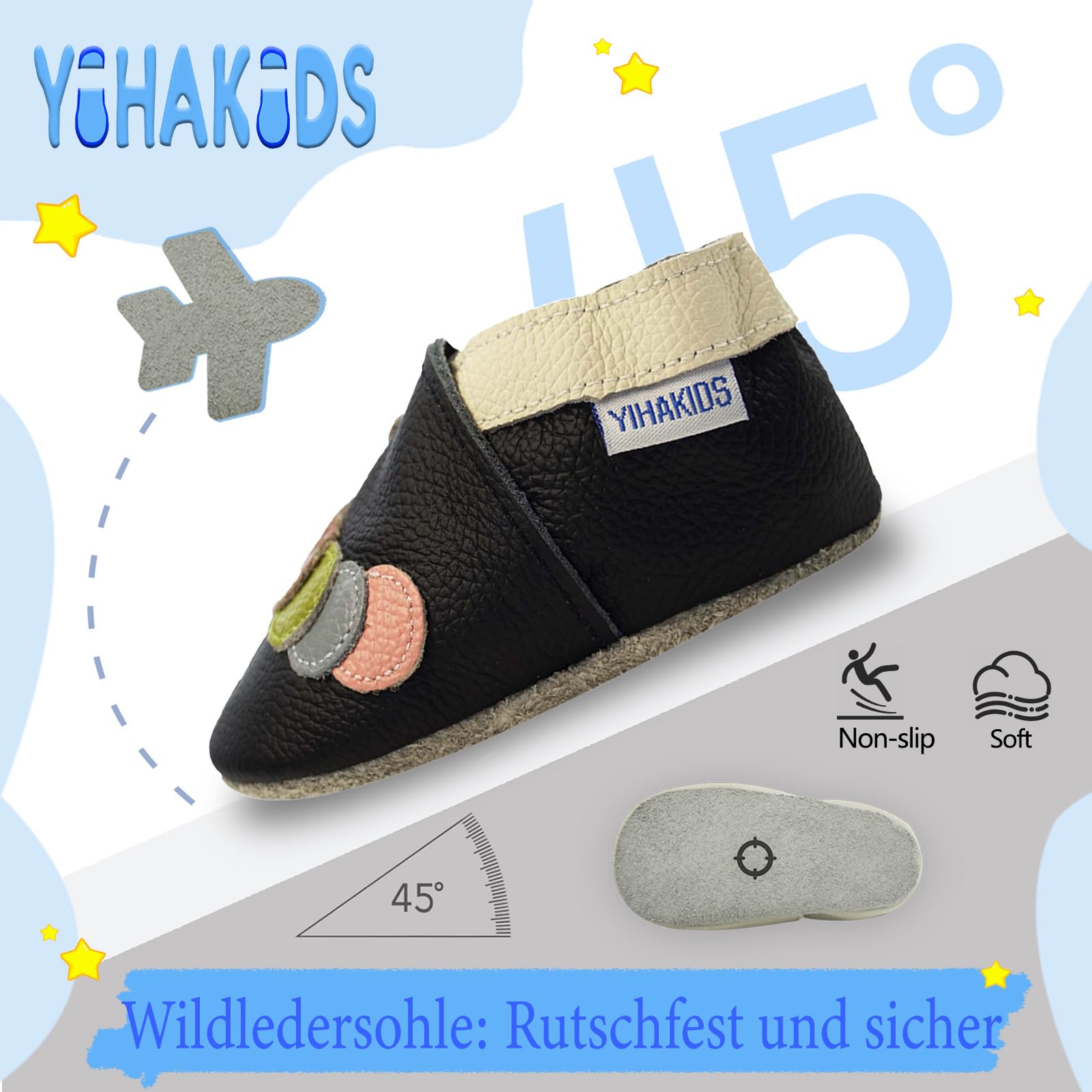 YIHAKIDS Krabbelschuhe Babyschuhe Leder Babyhausschuhe Lauflernschuhe Lederpuschen Jungen Mädchen Hausschuhe 0-3 Jahre - 3