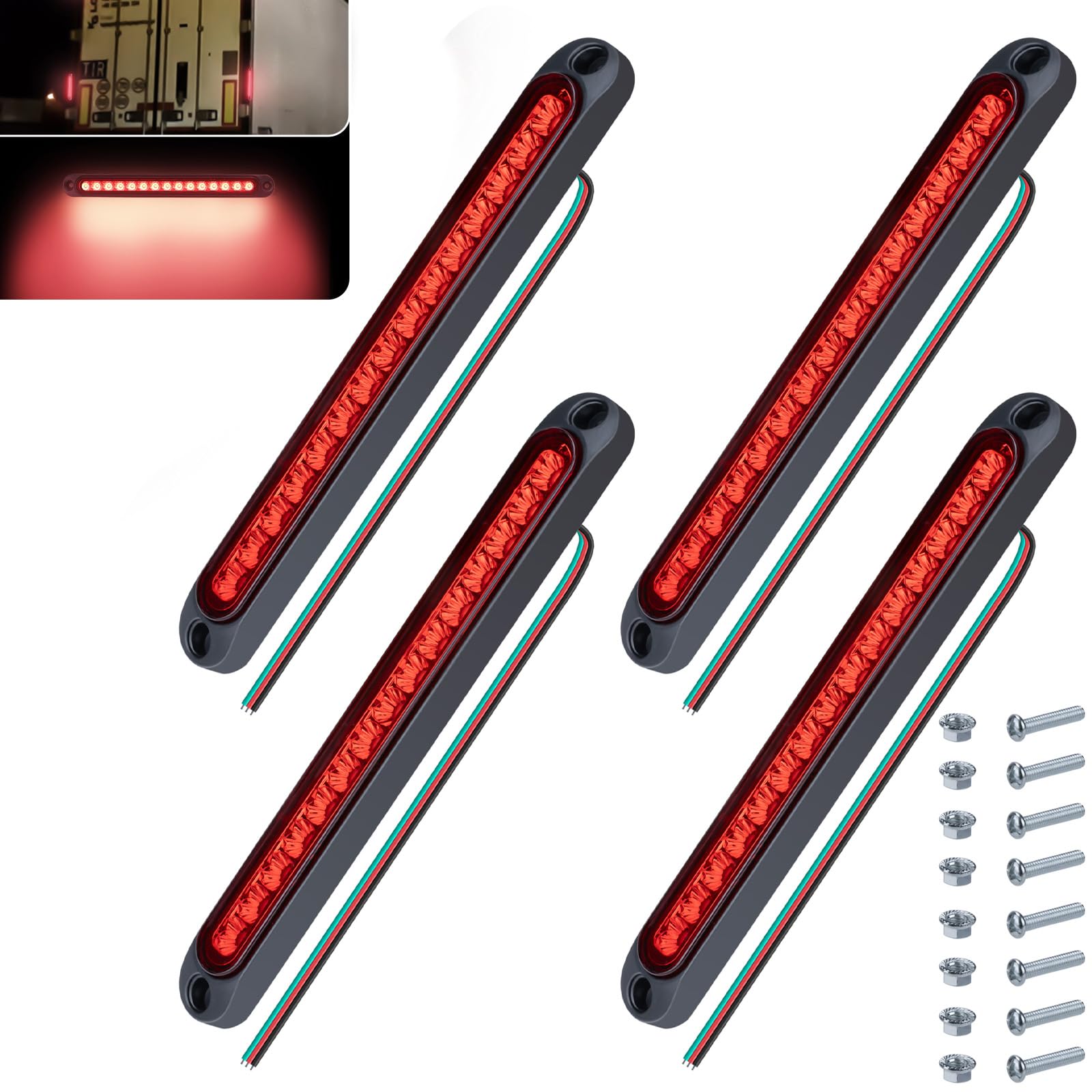ecocstm 4PCS Led Trailer Tail Light, 10 Inch 15 Red Led Brake Lights Strip