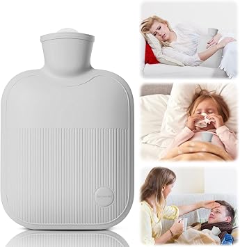 Hot Water Bottle with Cover, Leak-Proof Hot Water Bag for Hot and Cold Compress, Hand Feet Warmer, Ideal for Menstrual Cramps, Neck and Shoulder Pain Relief,Warm for Winter (Gray, 1 L)