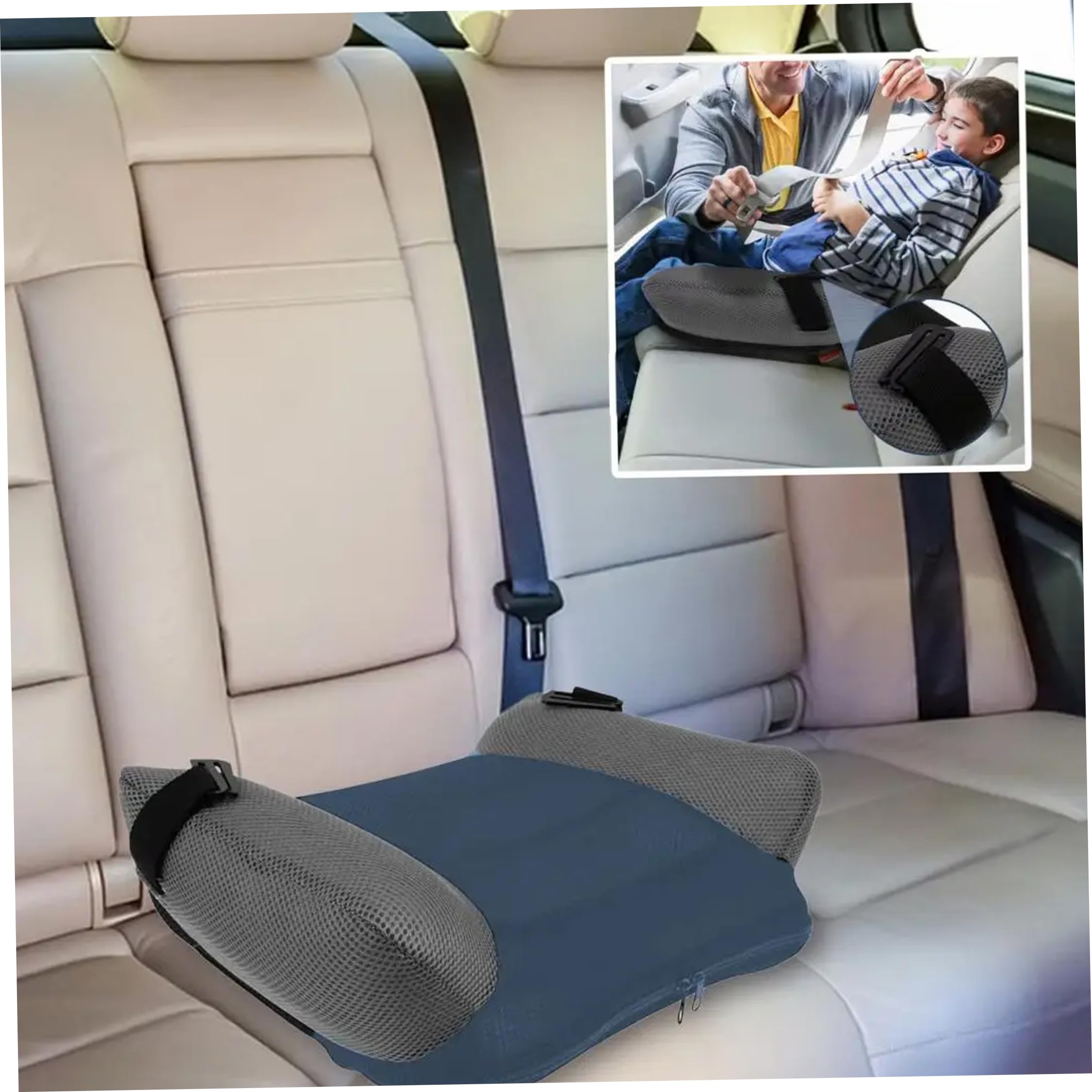 Asiento infantil inflable de inflado rápido azul de 14x19 pulgadas, tela de malla de inflado rápido de boca para viajes familiares por carretera