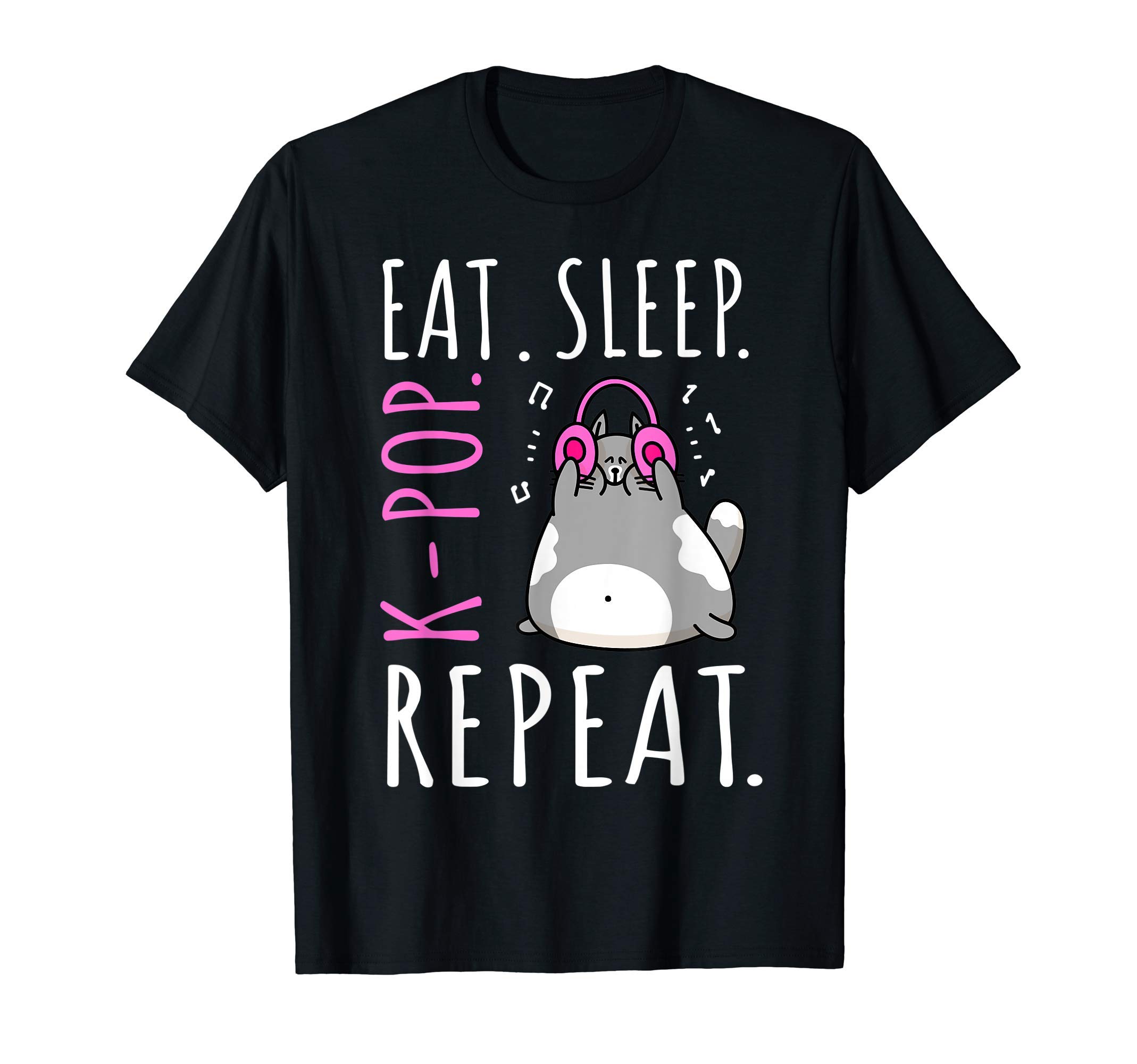 Kpop Merchandise For Teen Girls Boys KidsEat Sleep K-Pop Repeat Kawaii Cat Listening Music Kpop Gifts T-Shirt